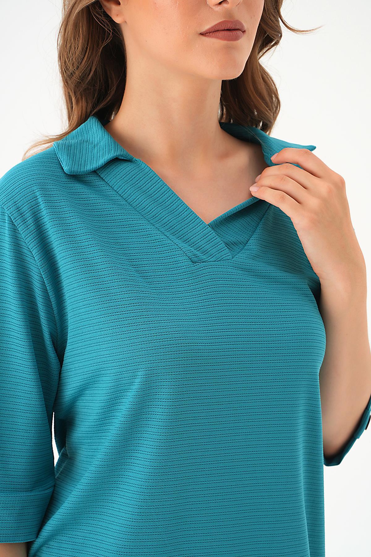 Petrol Gömlek Yaka Düğmeli Pantolon Takım 9032M - 3