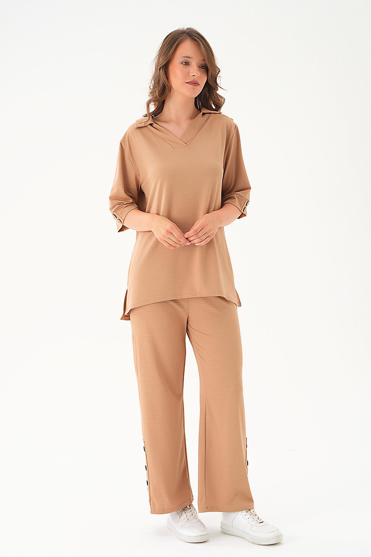 Vizon Gömlek Yaka Düğmeli Pantolon Takım 9032M - 4