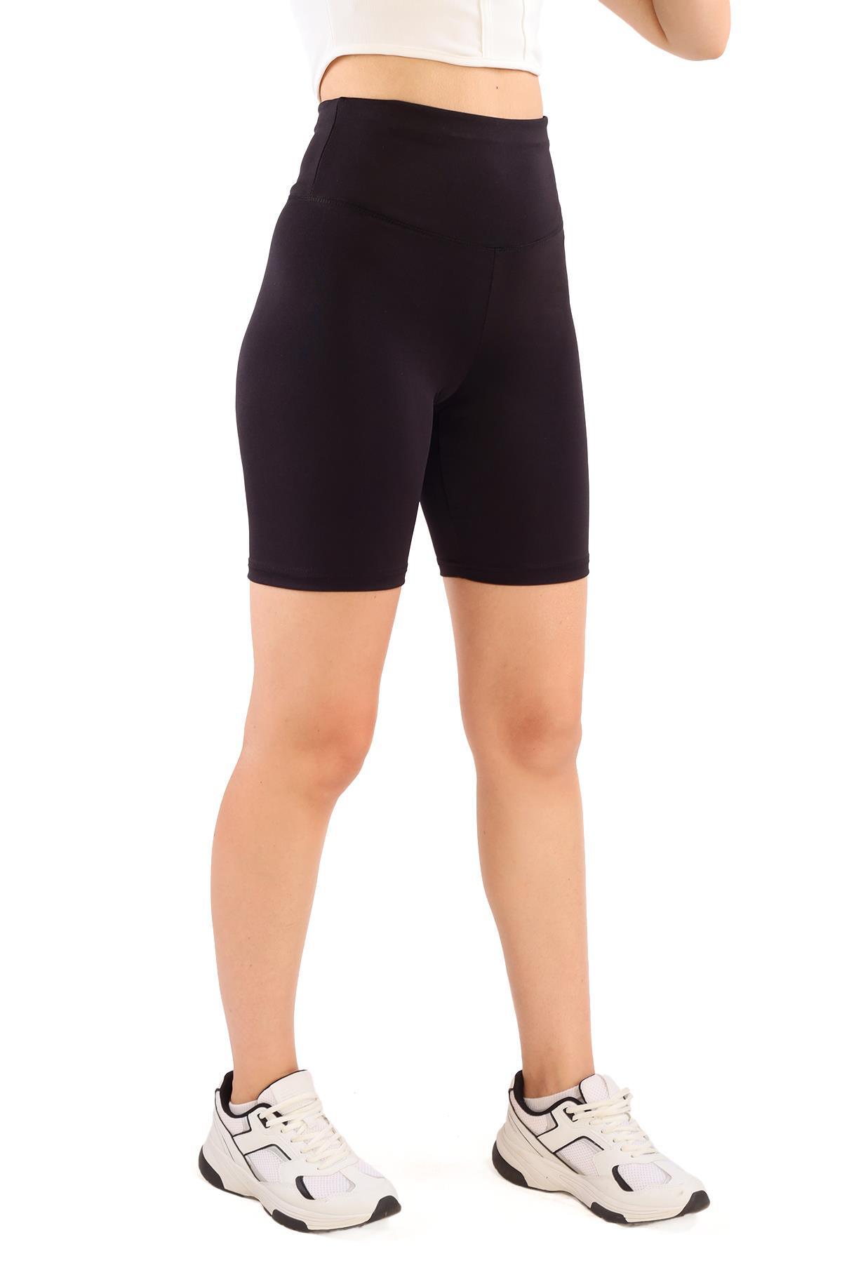 Siyah Yüksek Bel Toparlayıcı Spor Şort Tayt 9038M - 4