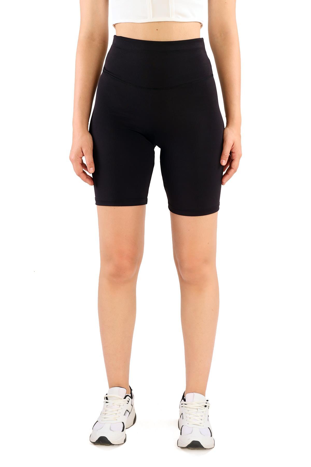 9038M Yüksek Bel Toparlayıcı Spor Şort Tayt Siyah - 3