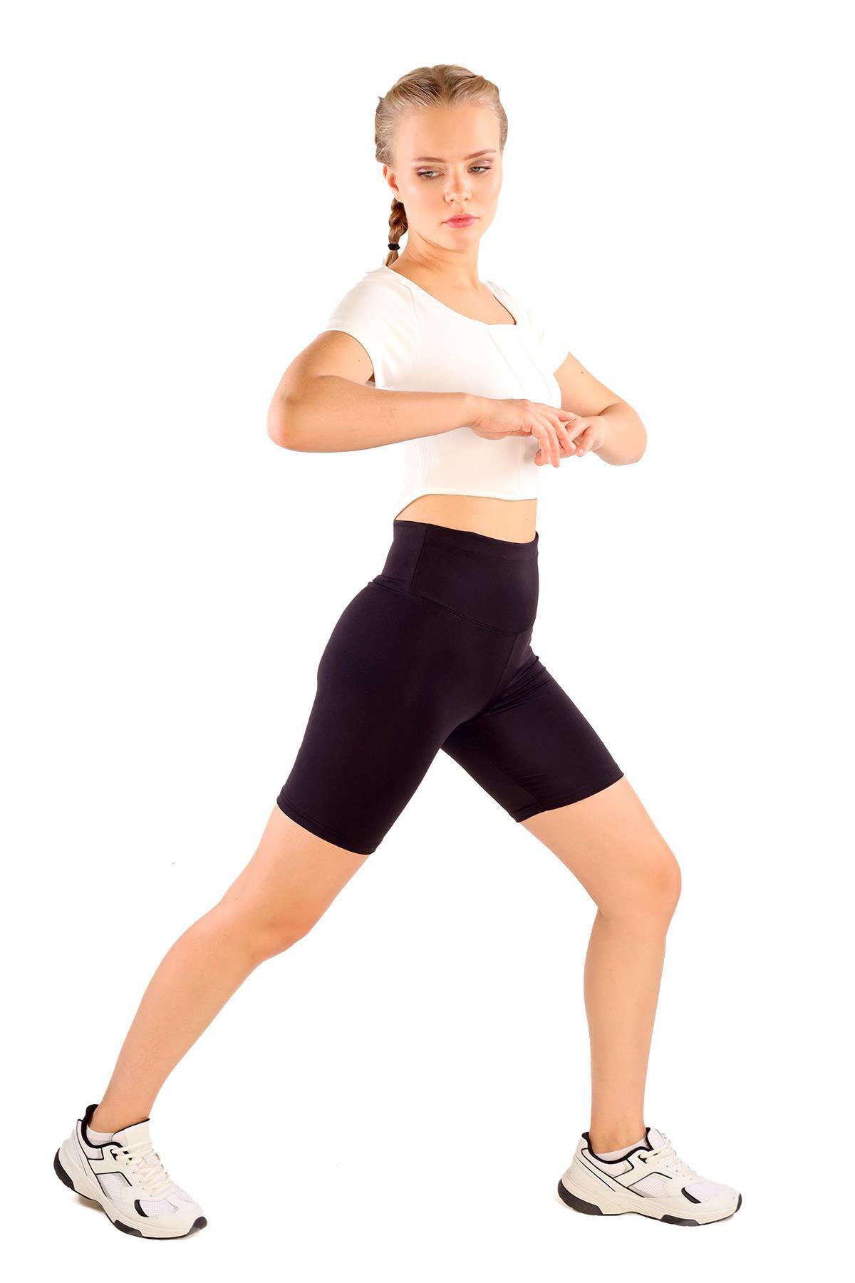 9038M Yüksek Bel Toparlayıcı Spor Şort Tayt Siyah - 8