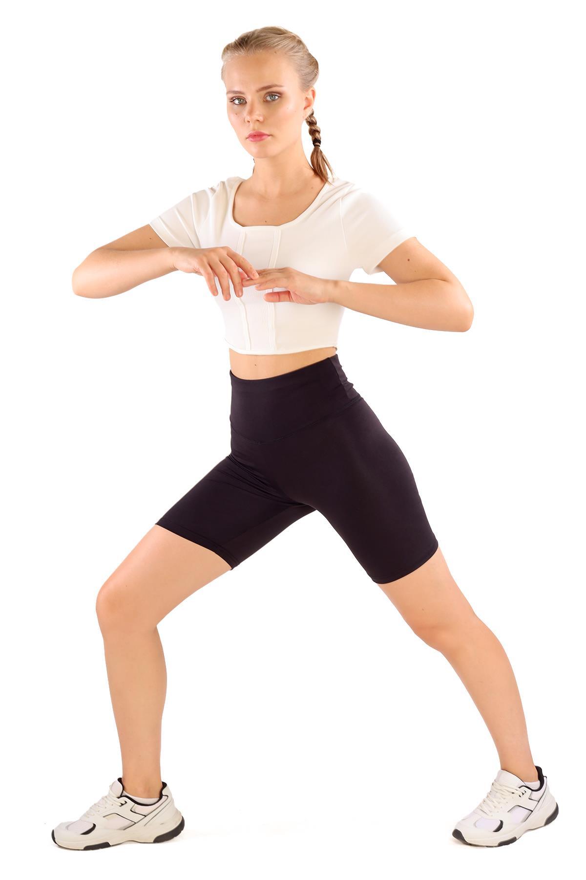 9038M Yüksek Bel Toparlayıcı Spor Şort Tayt Siyah - 7