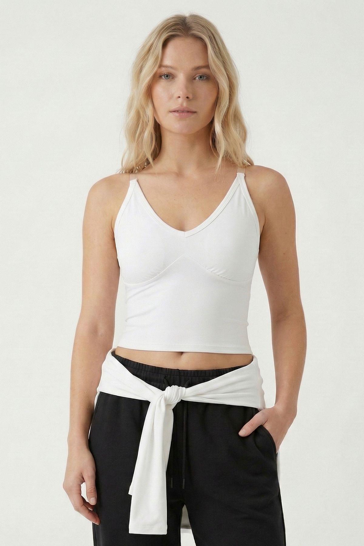 9053 Hayalet Askılı Bluz Beyaz - RAYS