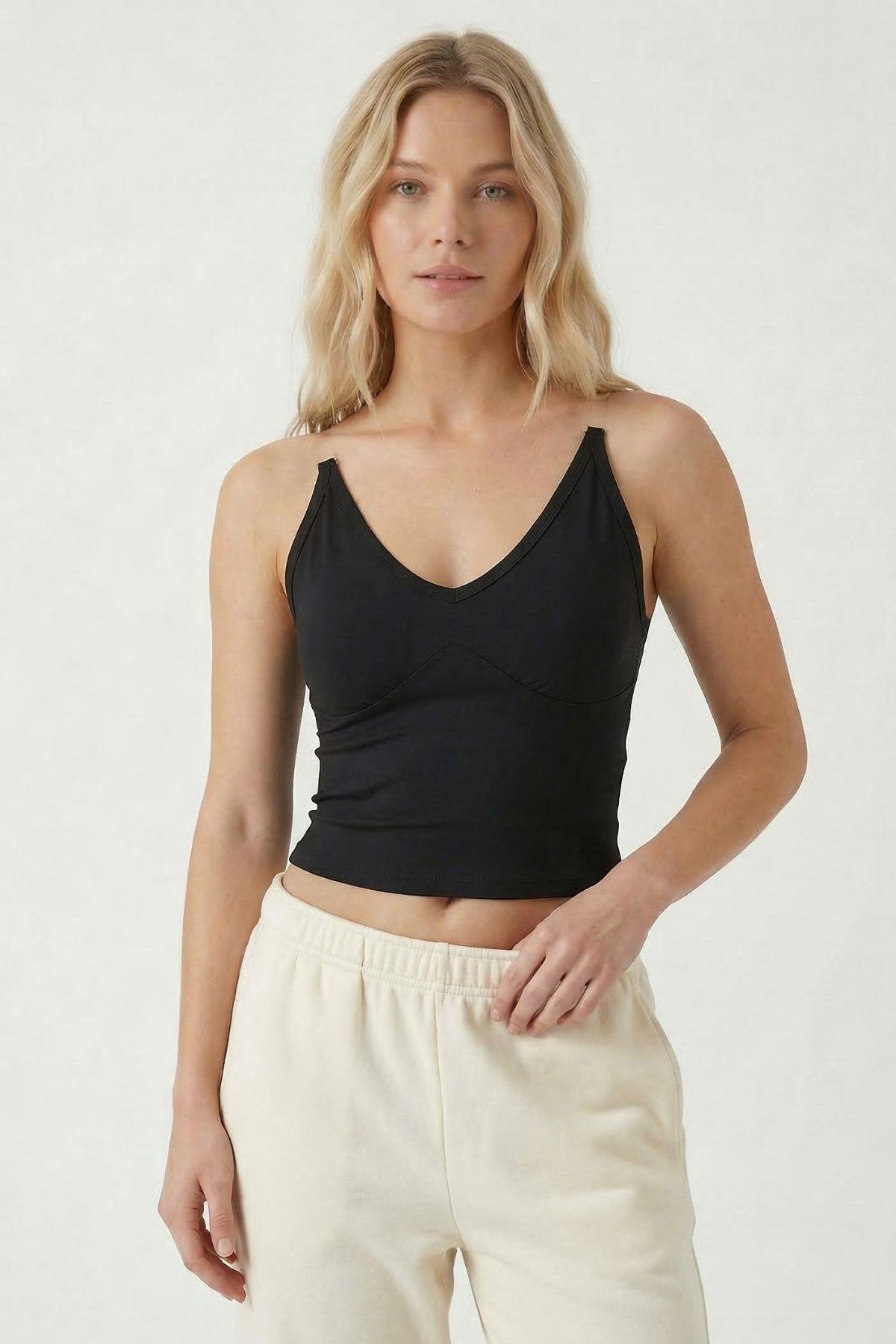 9053 Hayalet Askılı Bluz Siyah - 2