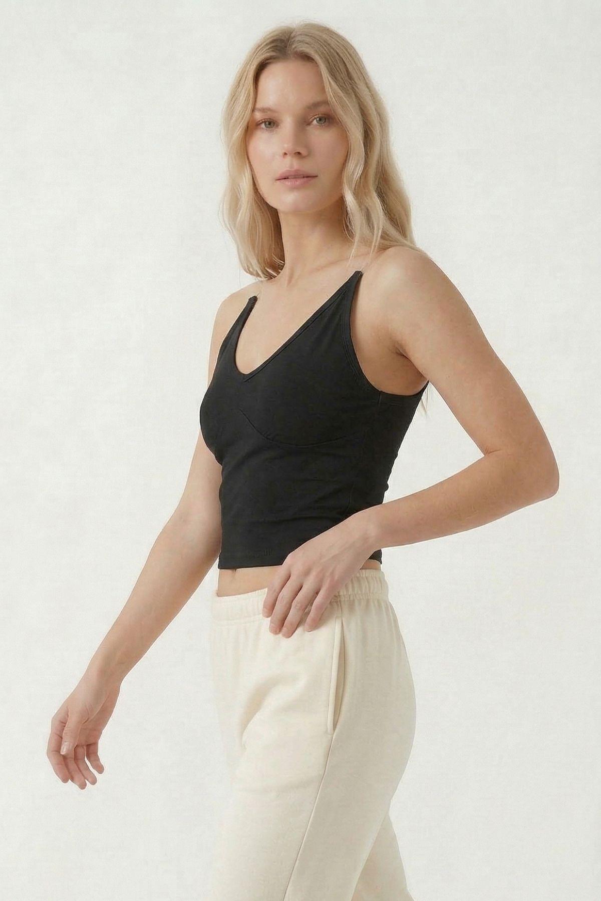 9053 Hayalet Askılı Bluz Siyah - 3