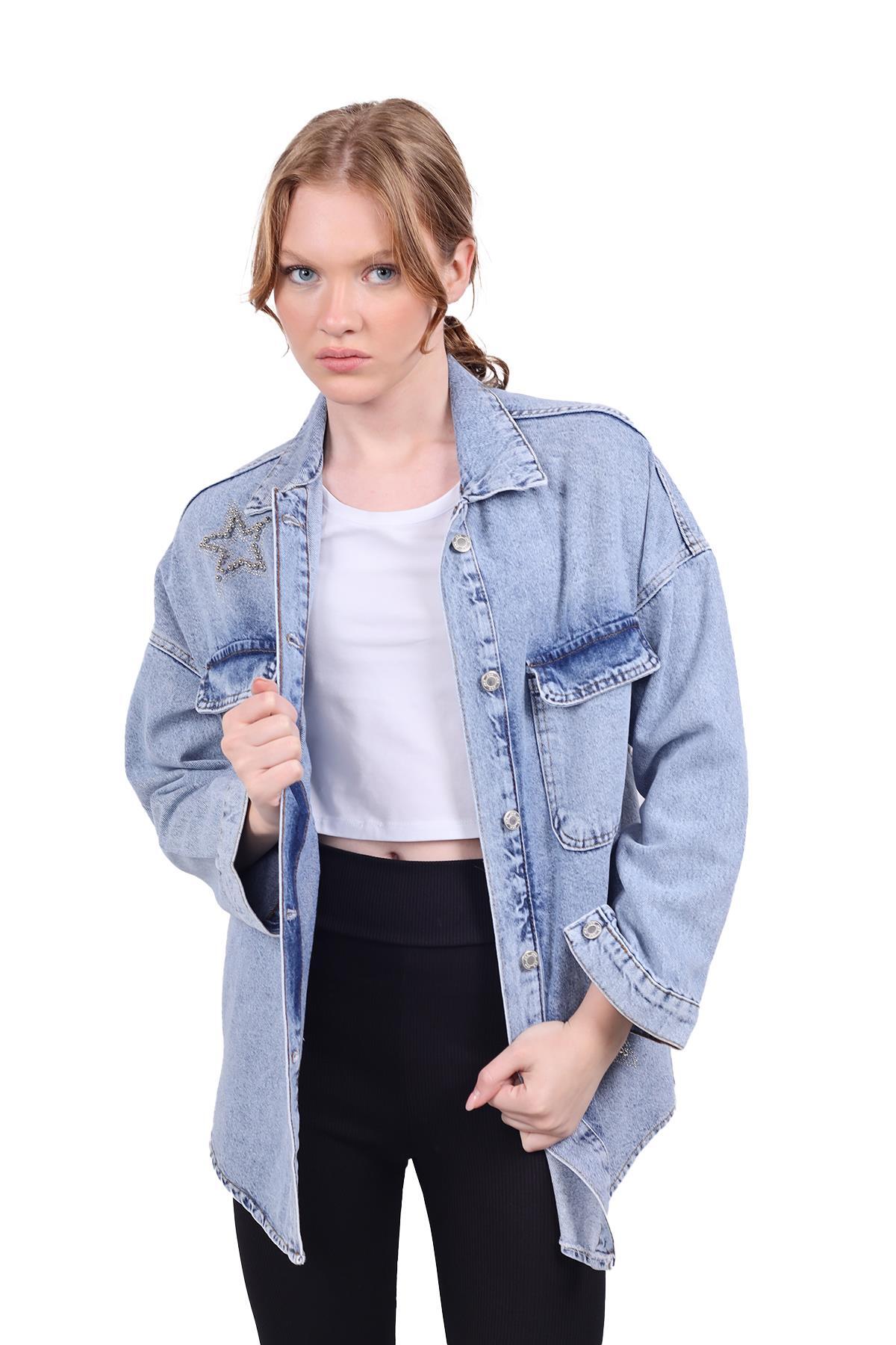Buzkar Yıldız Taşlı Jean Ceket 9064 - 1
