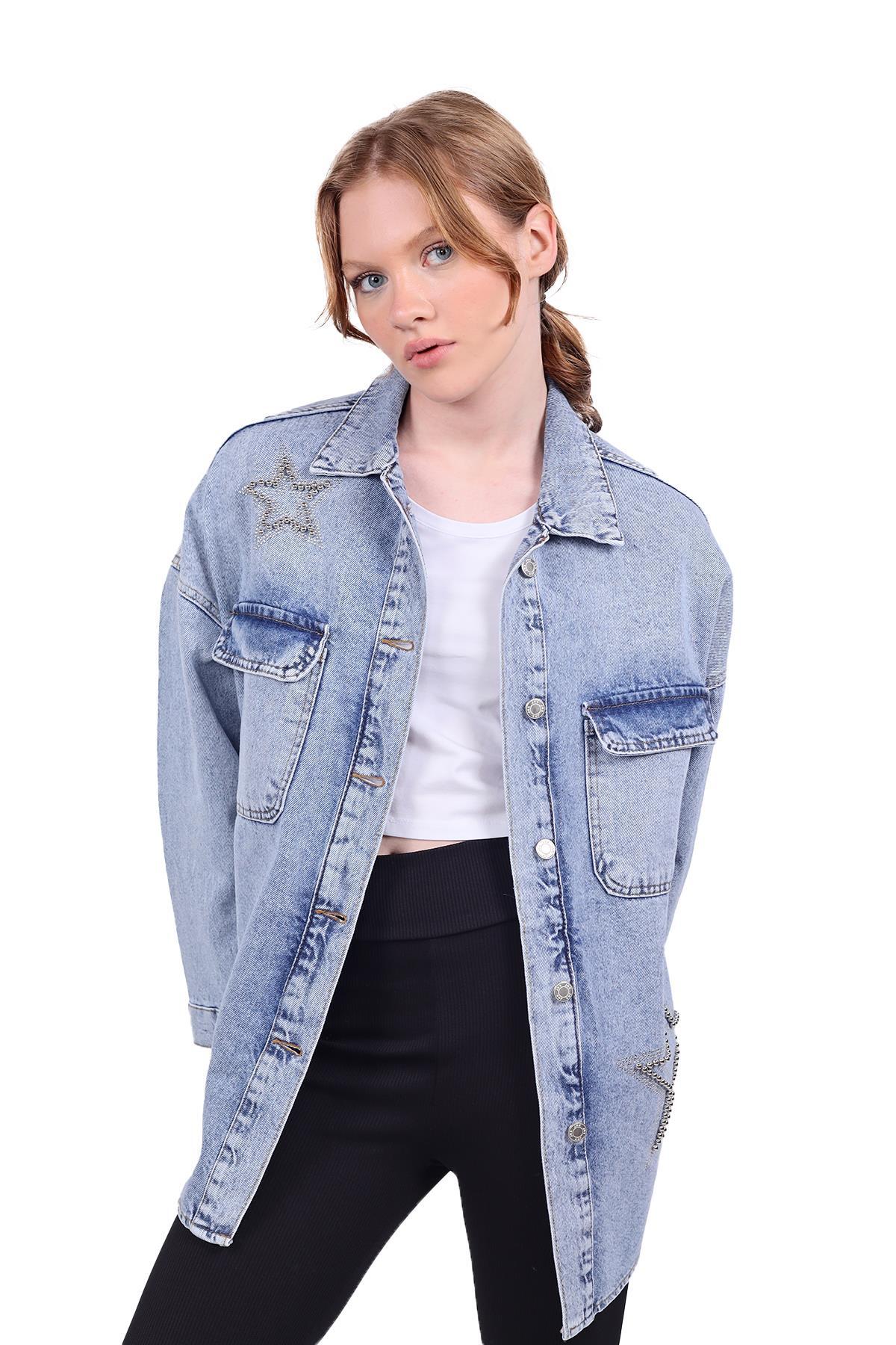 Buzkar Yıldız Taşlı Jean Ceket 9064 - RAYS