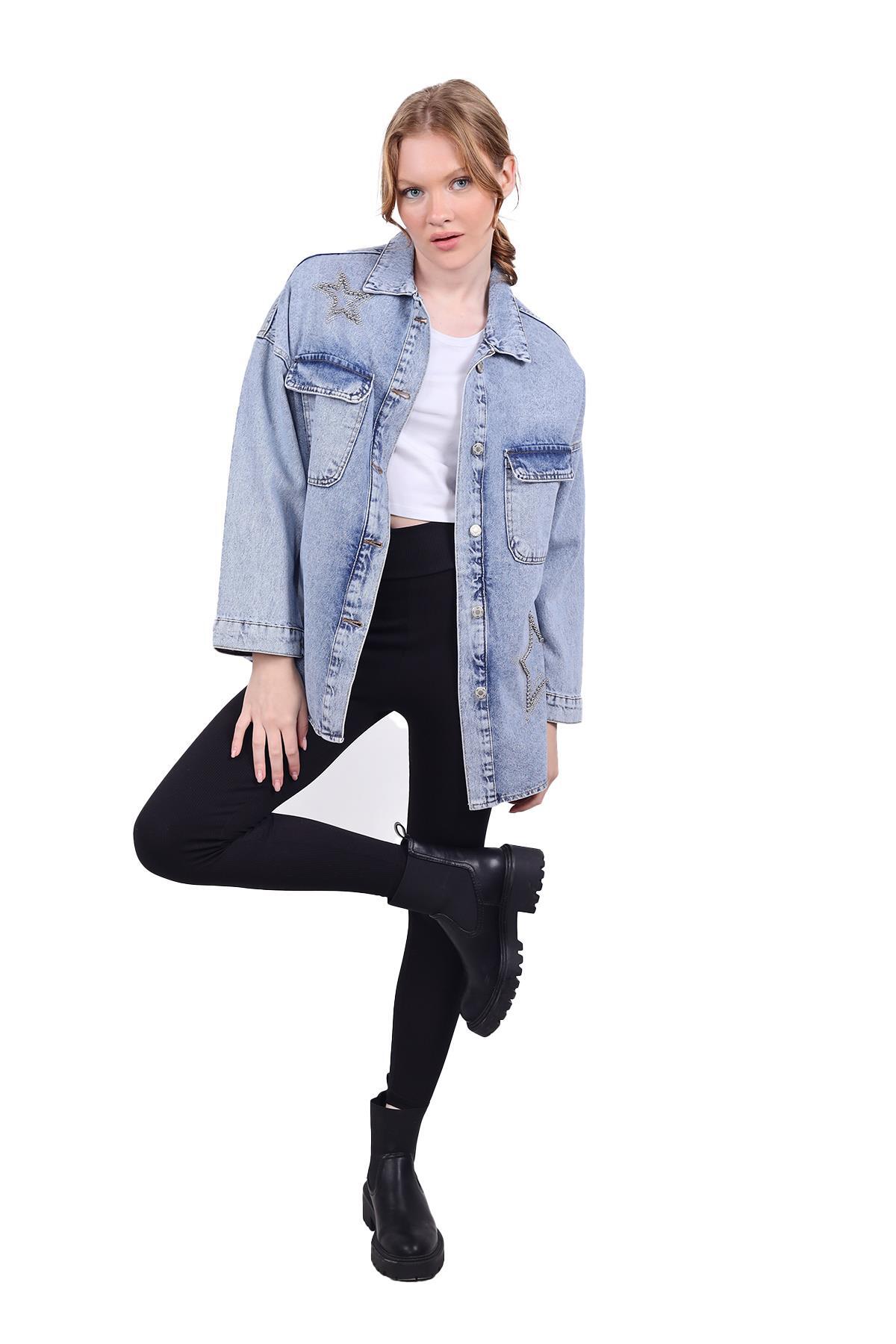 Yıldız Taşlı Jean Ceket 9064 Buzkar - 2