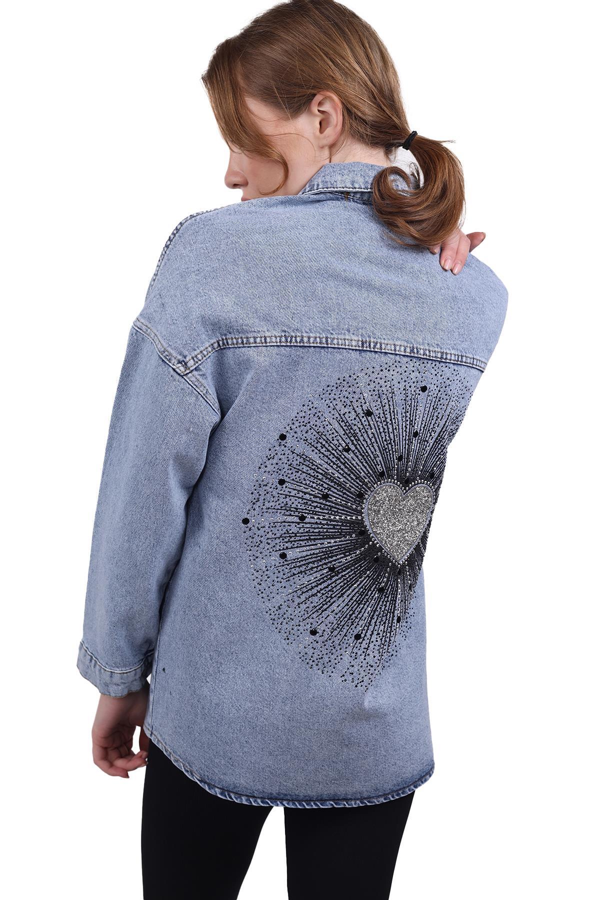 Yıldız Taşlı Jean Ceket 9064 Buzkar - 6