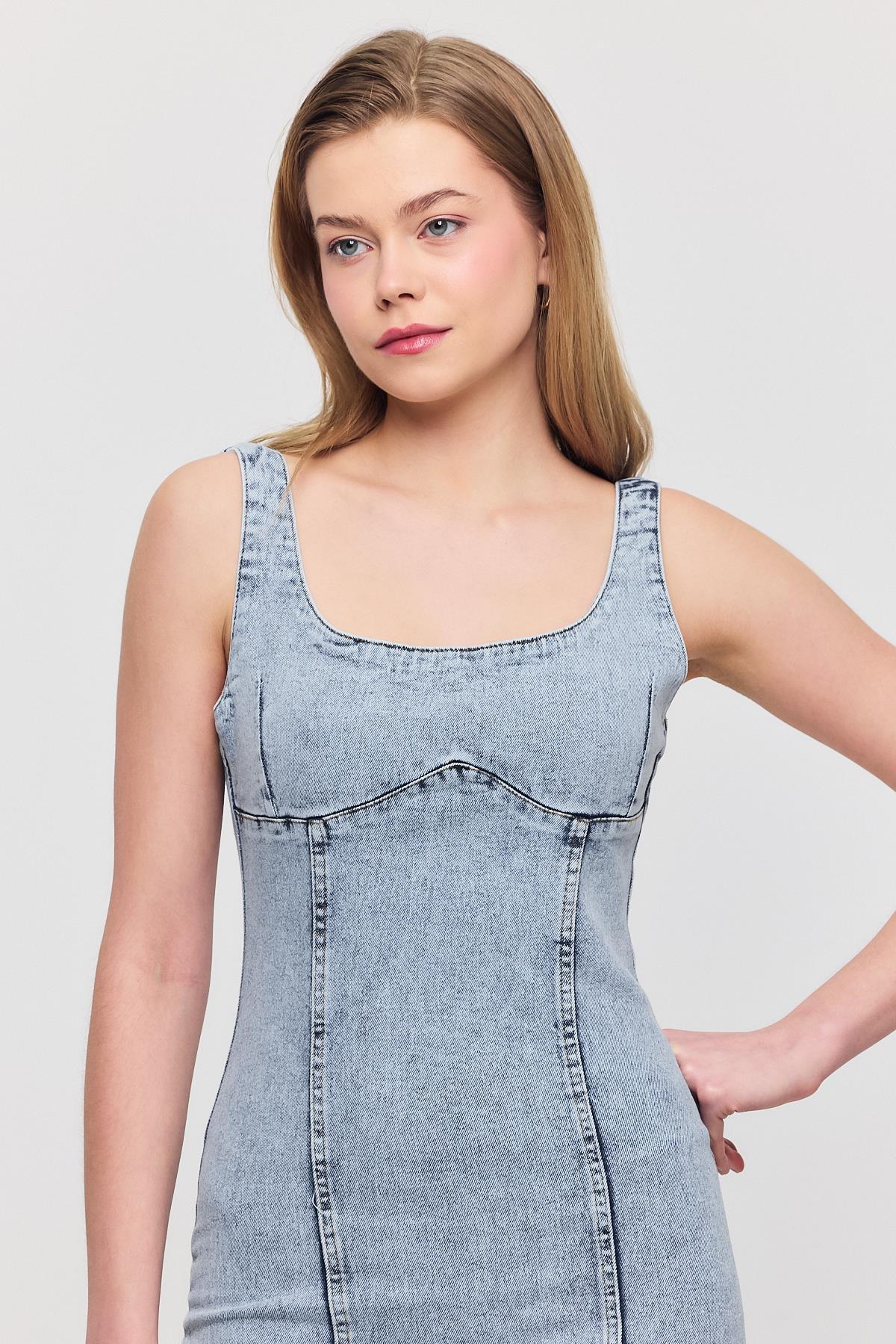 9066 Askılı Kot Elbise Buzkar - RAYS