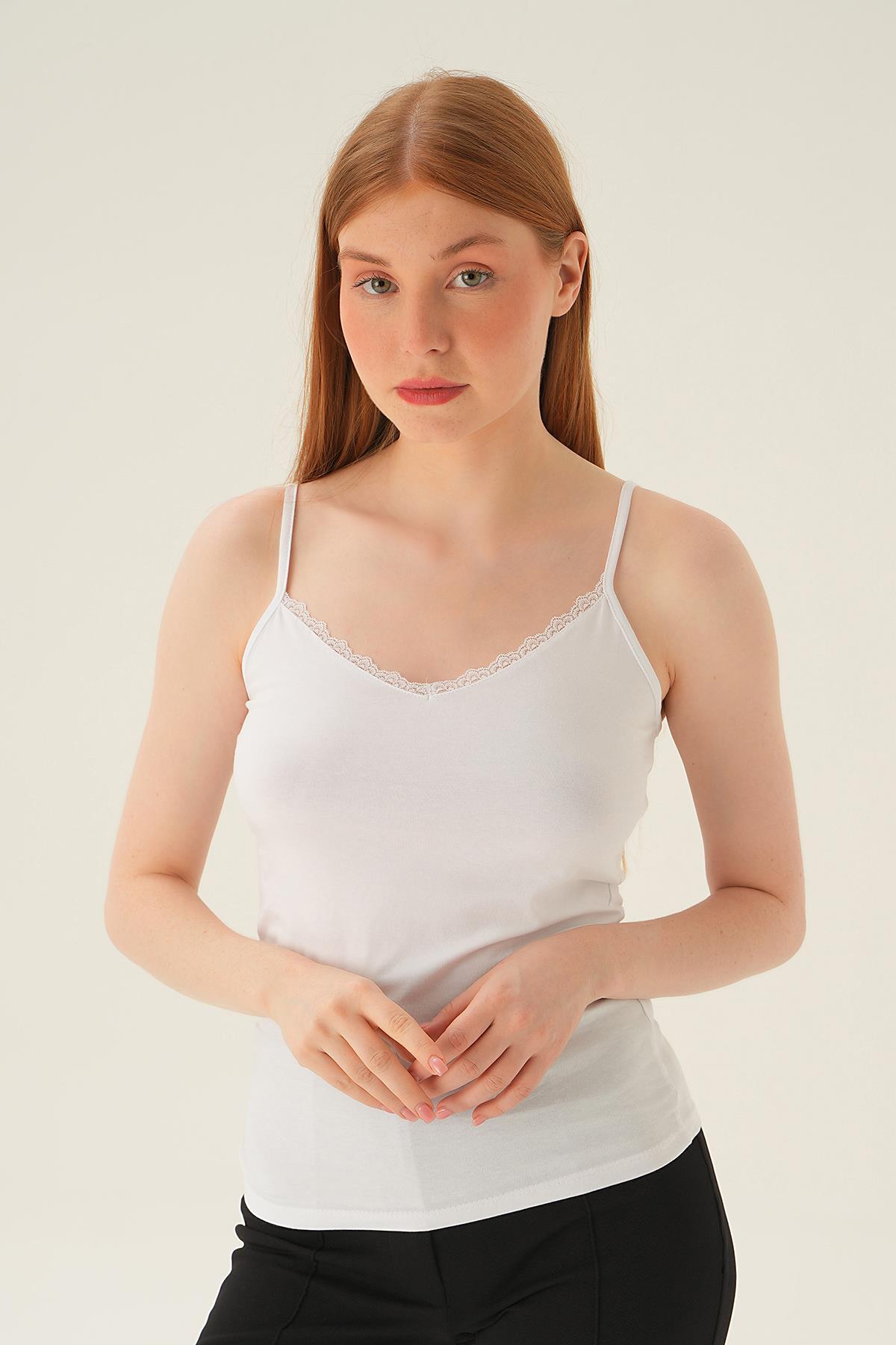 907 Askılı Dantelli Atlet Beyaz - 4