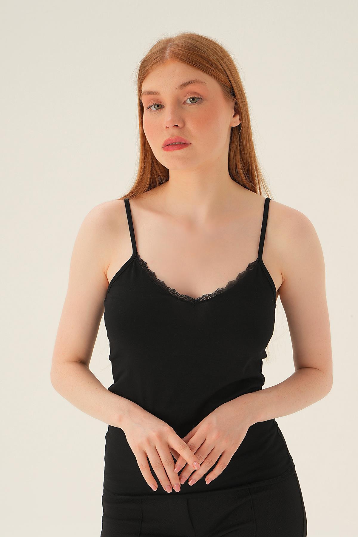 Siyah Askılı Dantelli Atlet 907 - 1