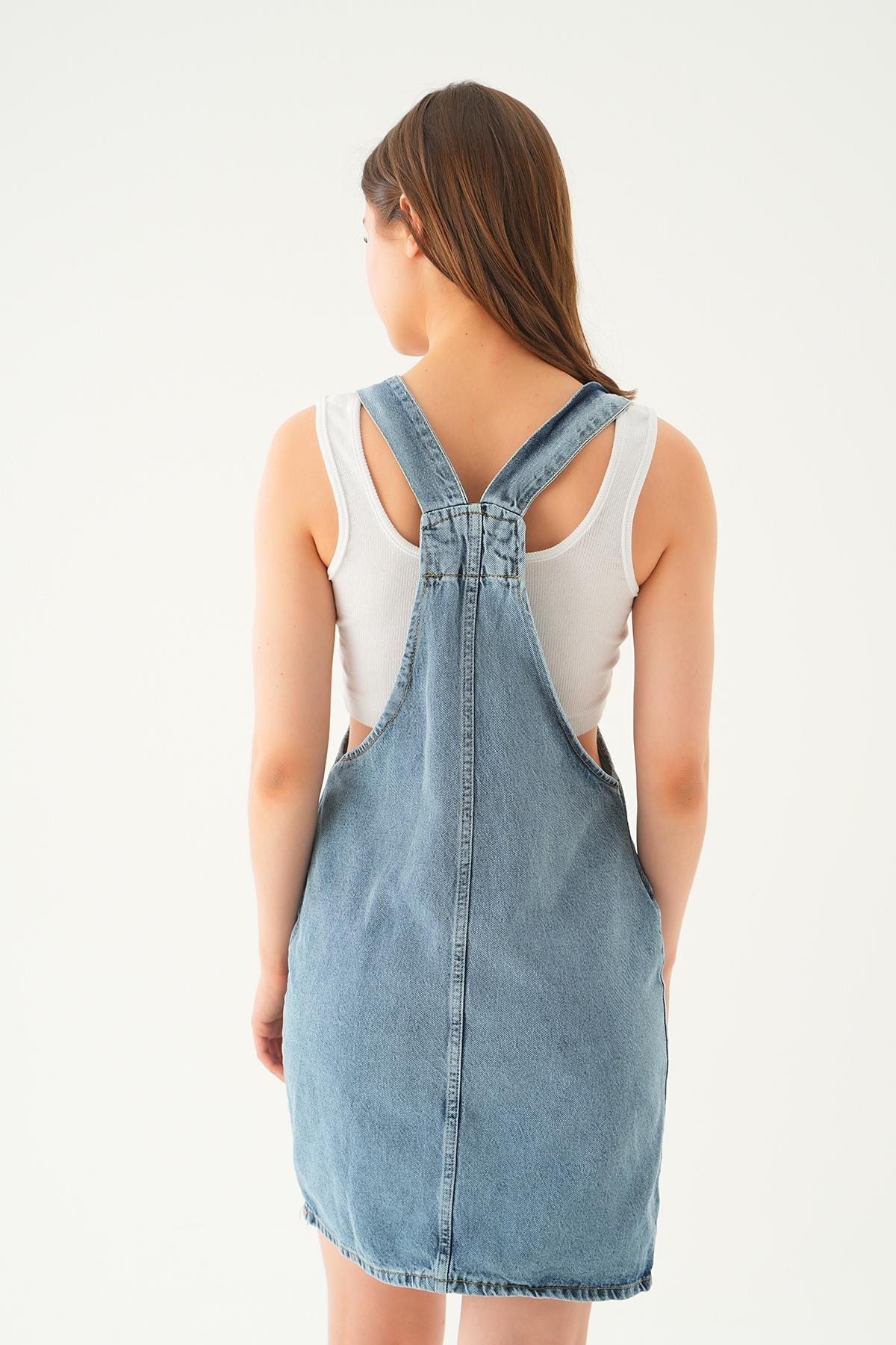 Mavi Ön Cep Detay Elbise 9077 - 2