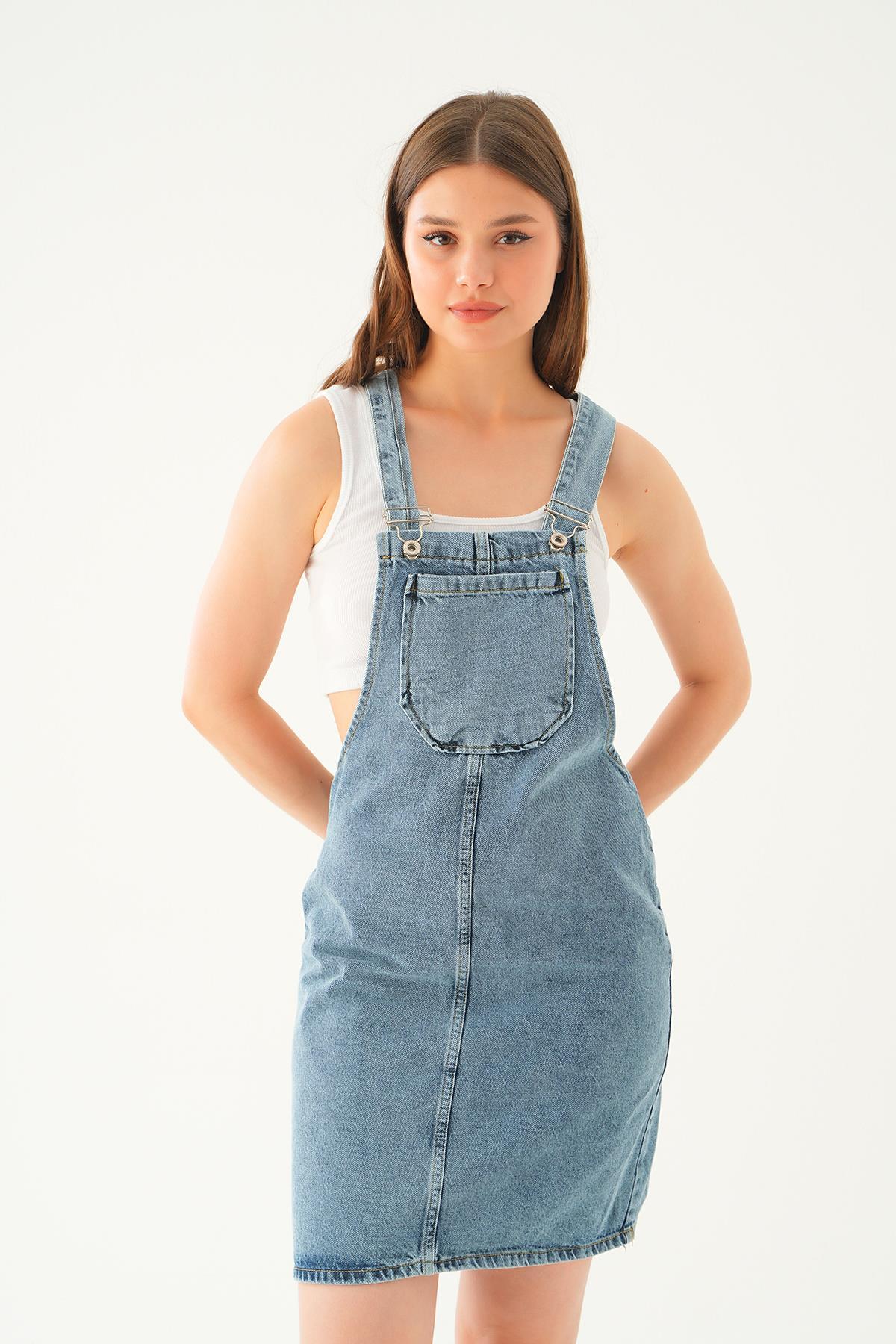 Mavi Ön Cep Detay Elbise 9077 - 4