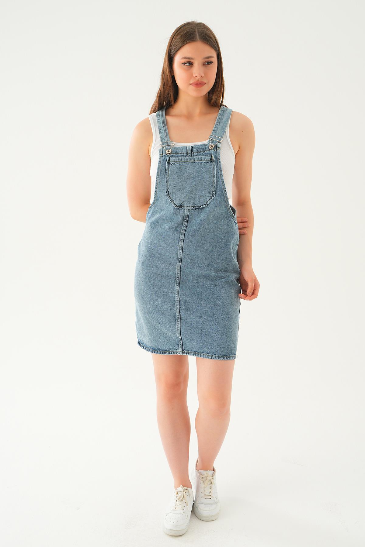 Mavi Ön Cep Detay Elbise 9077 - 6