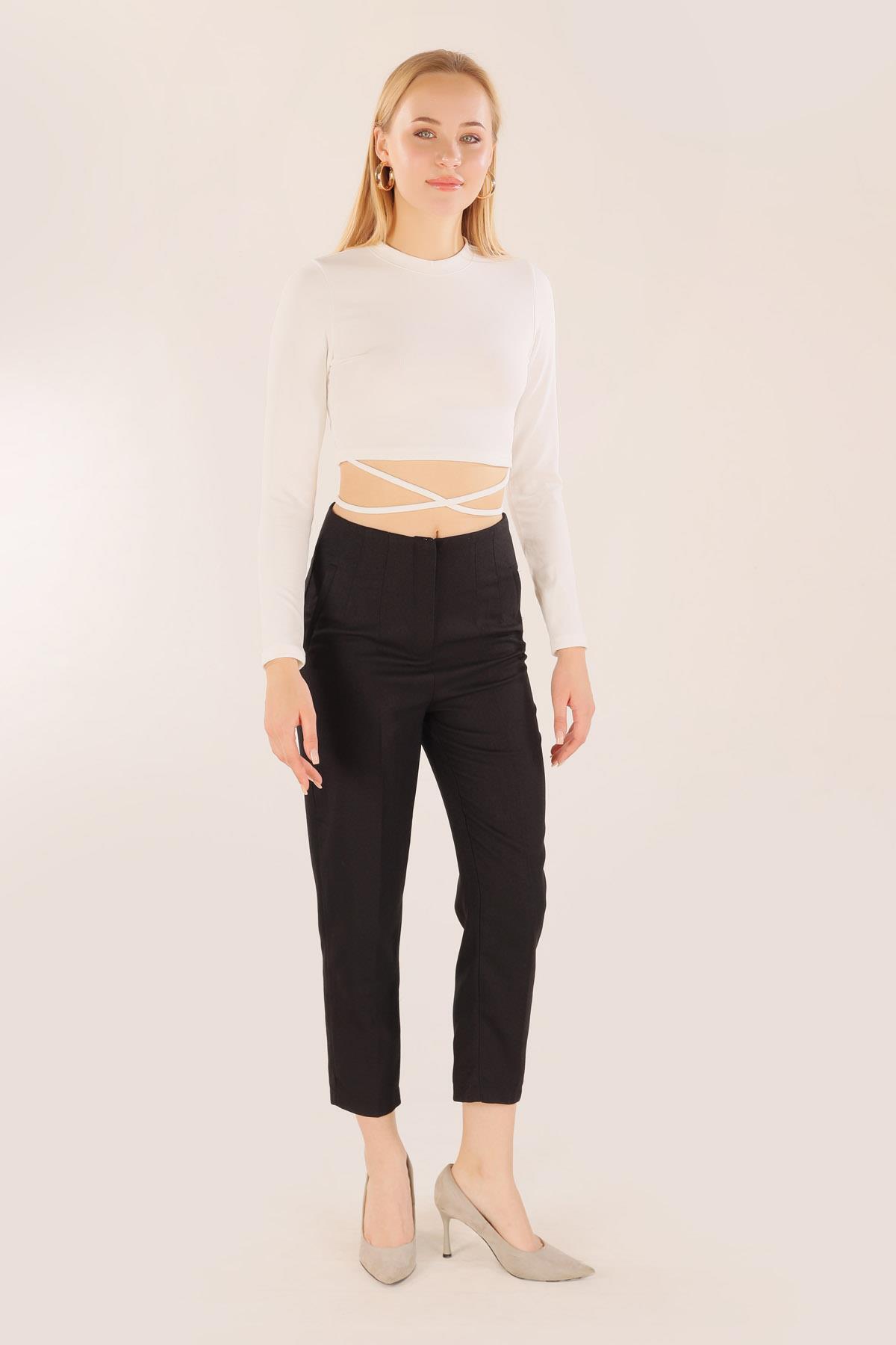 9078-1 Bel İp Bağlamalı Bluz Beyaz - 4