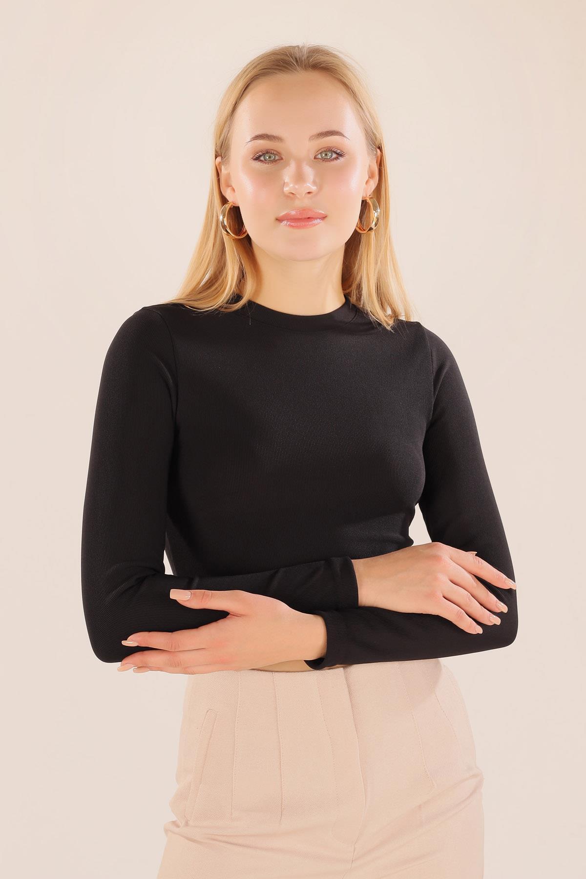 9078-1 Bel İp Bağlamalı Bluz Siyah - 2