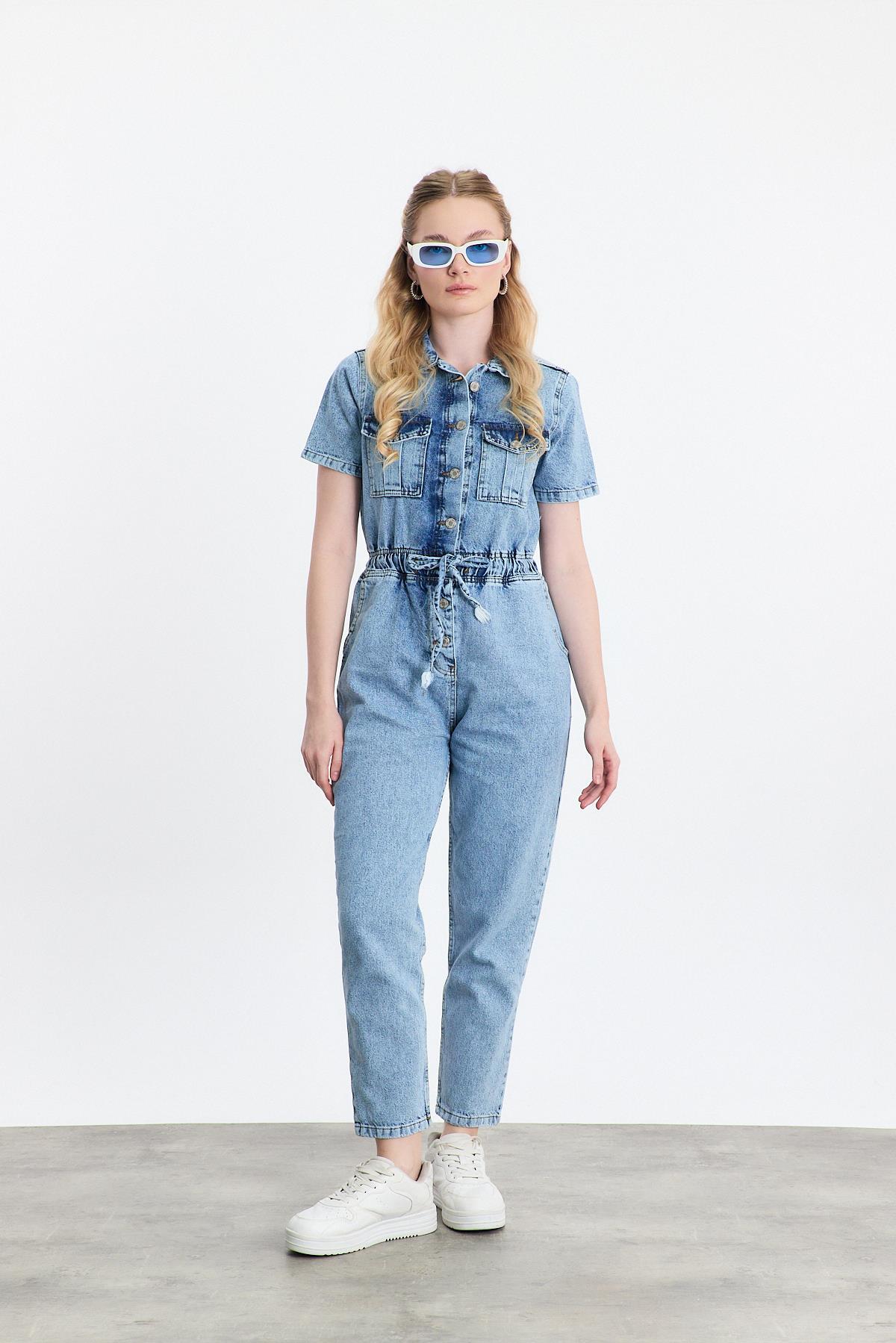 9078 Bağcık Detay Kısa Kol Salopet Buzkar - 1