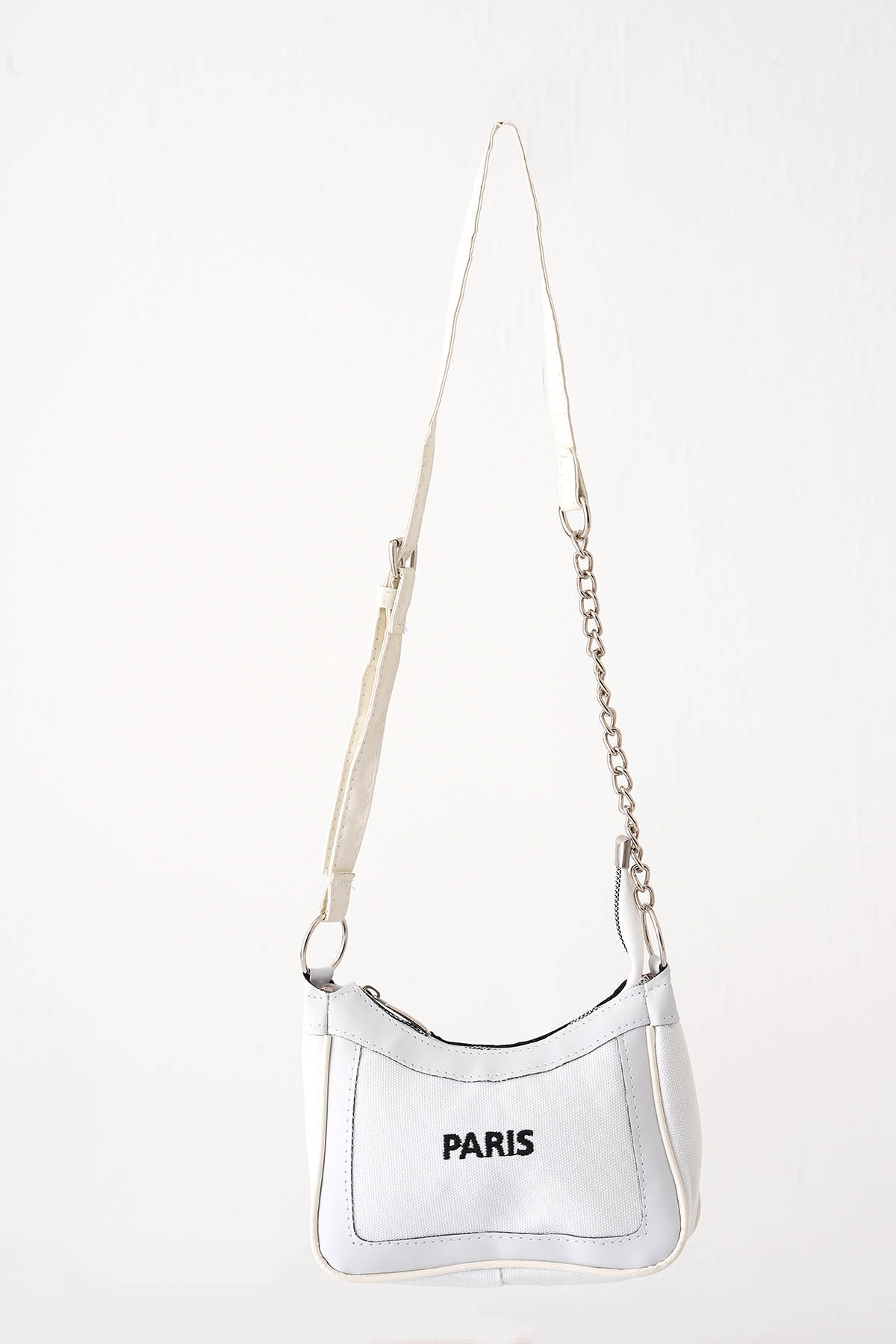 9102 Paris Baskılı Çanta Beyaz - 1