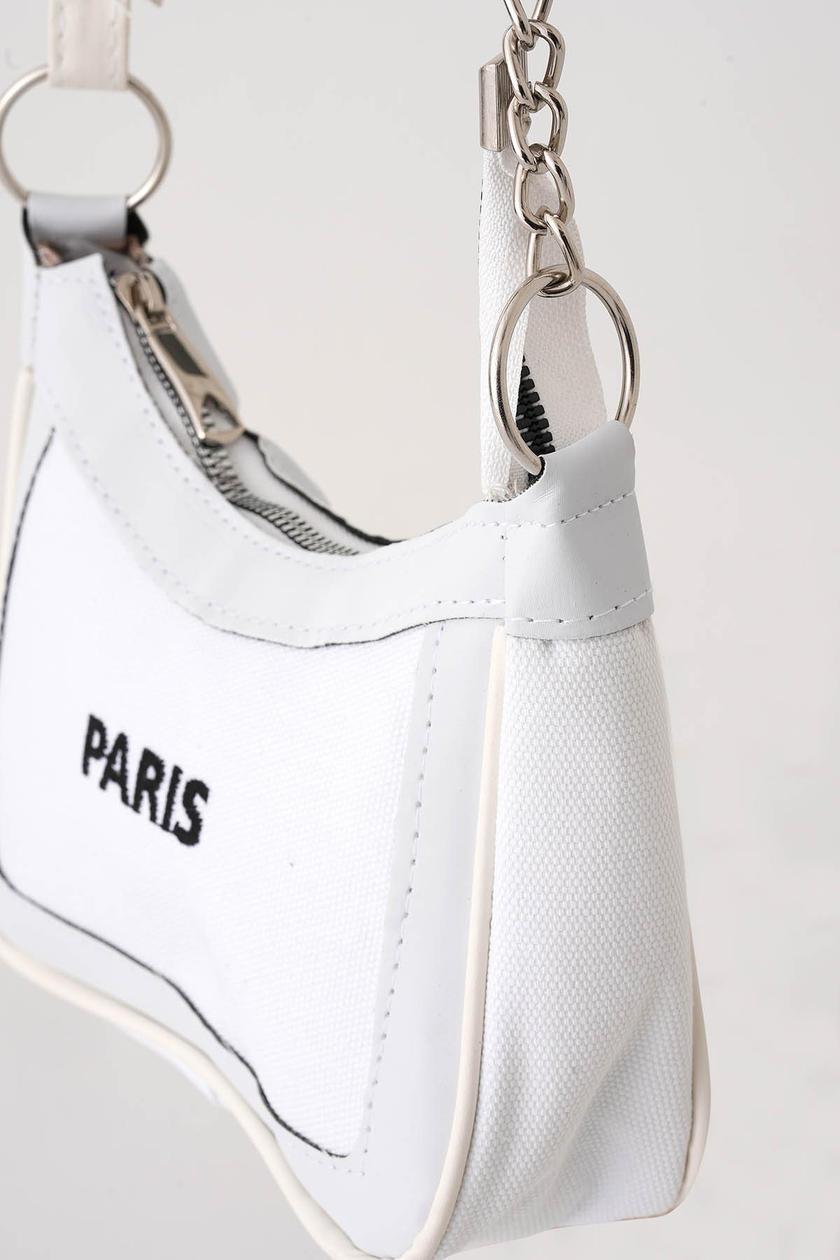 Beyaz Paris Baskılı Çanta 9102 - 4