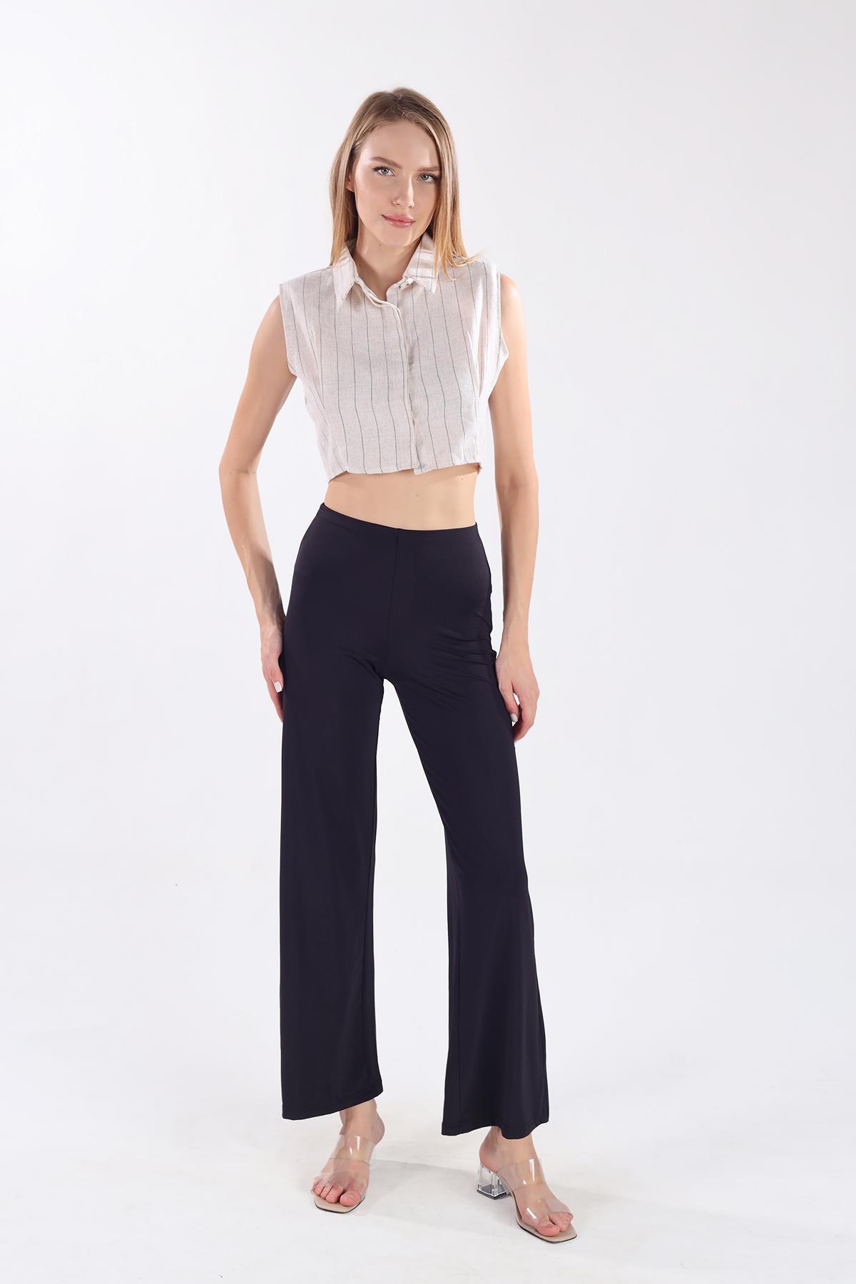 Siyah Bel Lastikli Bol Paça Pantolon 9138M 