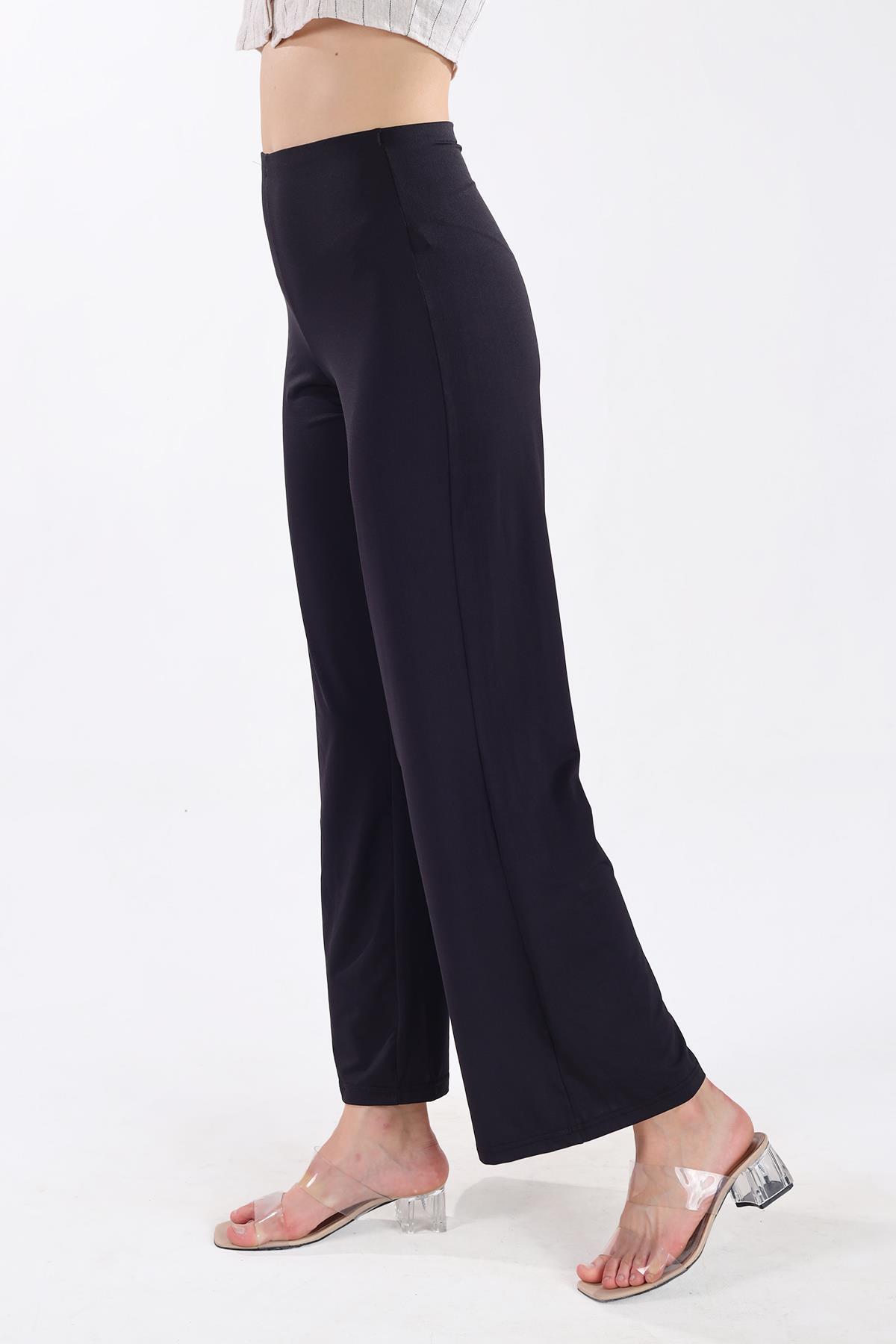 Siyah Bel Lastikli Bol Paça Pantolon 9138M - 3