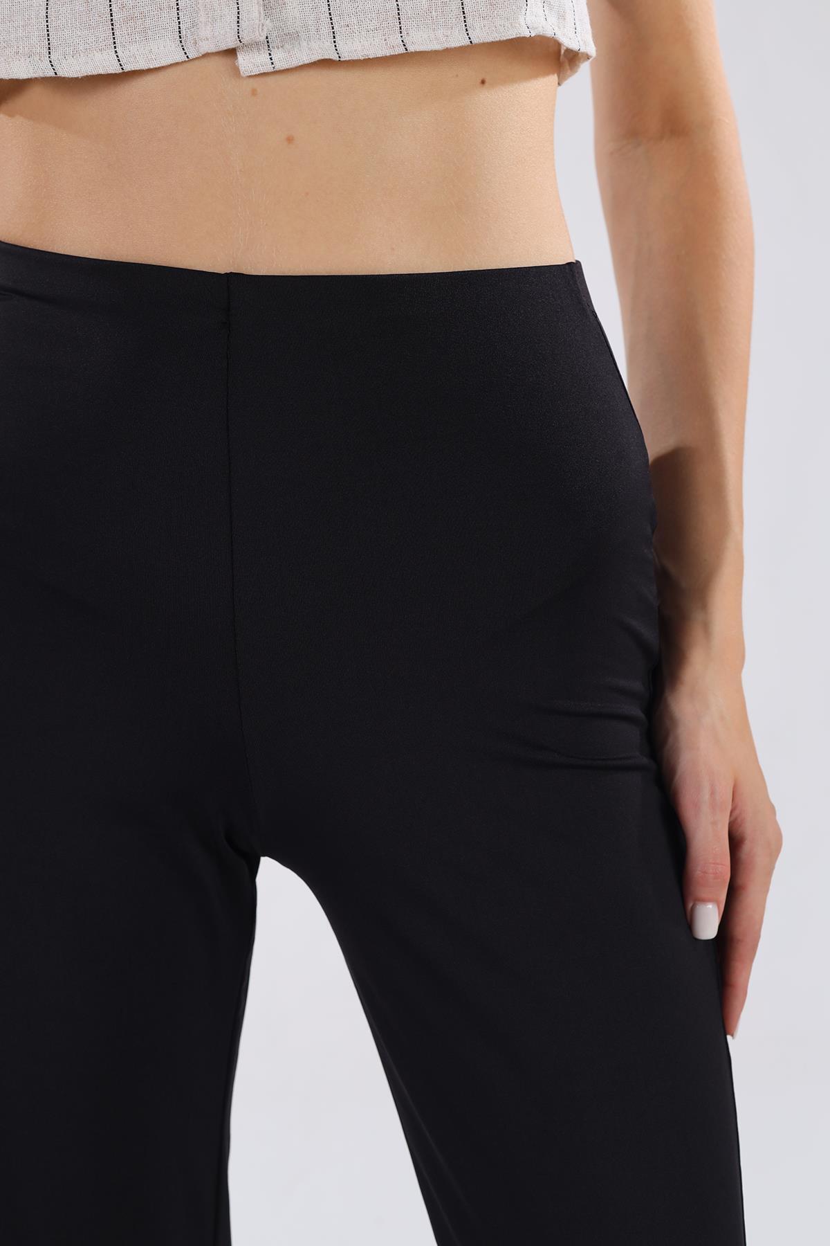Siyah Bel Lastikli Bol Paça Pantolon 9138M - 4