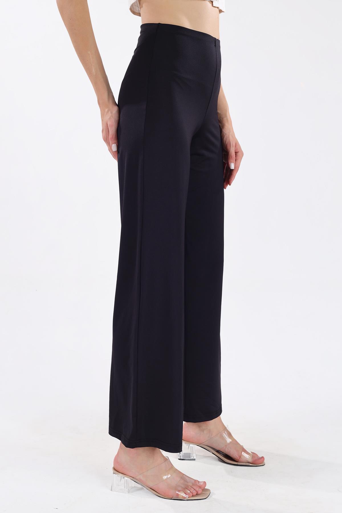 Siyah Bel Lastikli Bol Paça Pantolon 9138M - 6