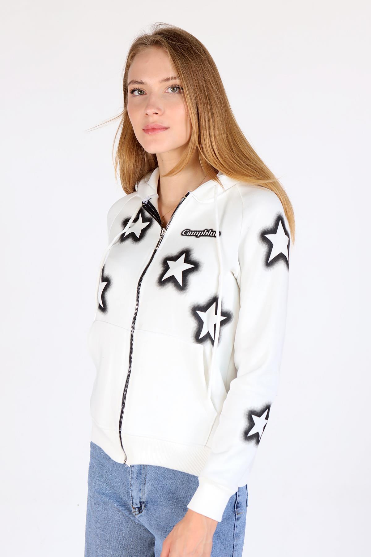 Ekru Yıldız Baskı Fermuarlı Sweat 9139M - 3