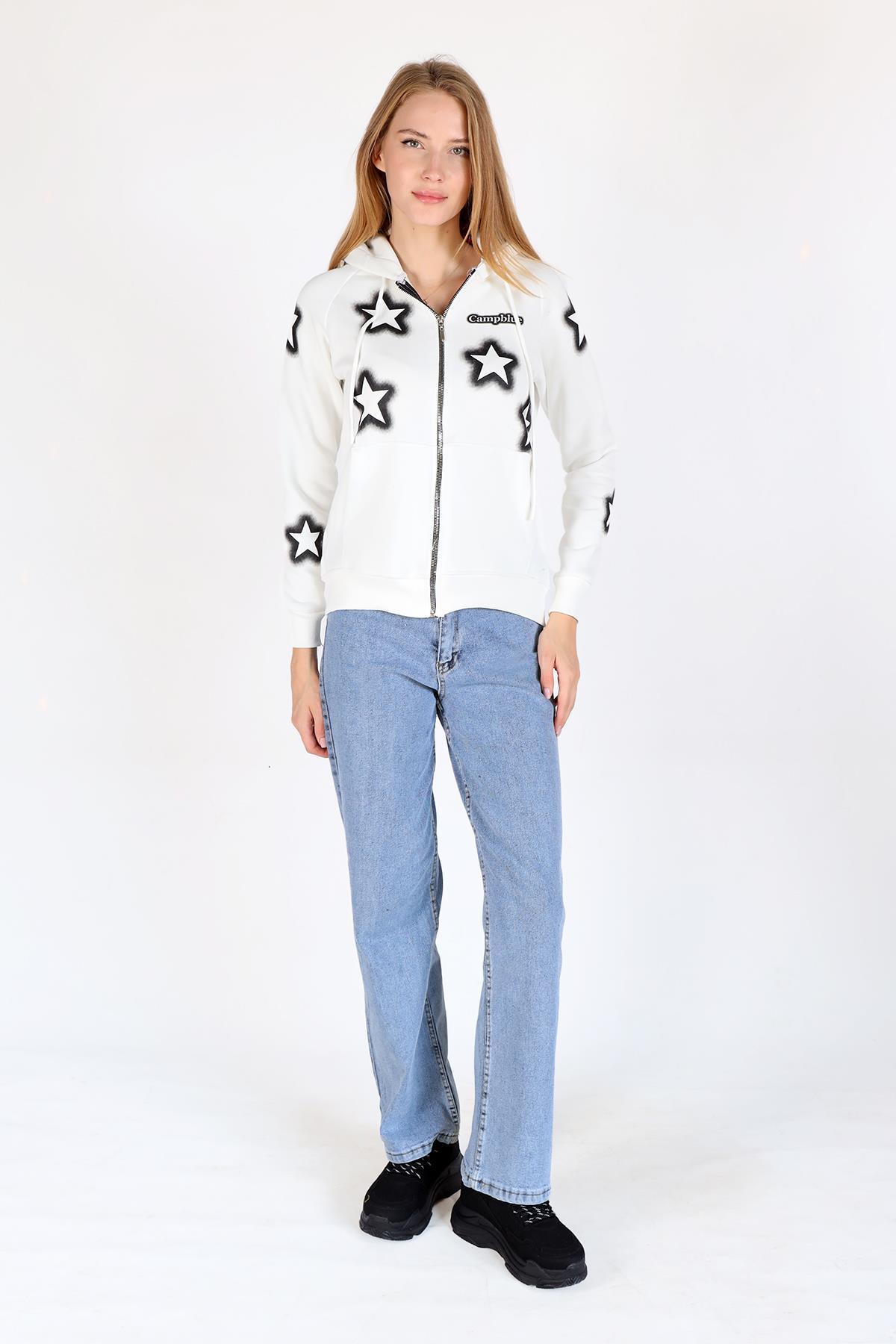 Ekru Yıldız Baskı Fermuarlı Sweat 9139M - 6