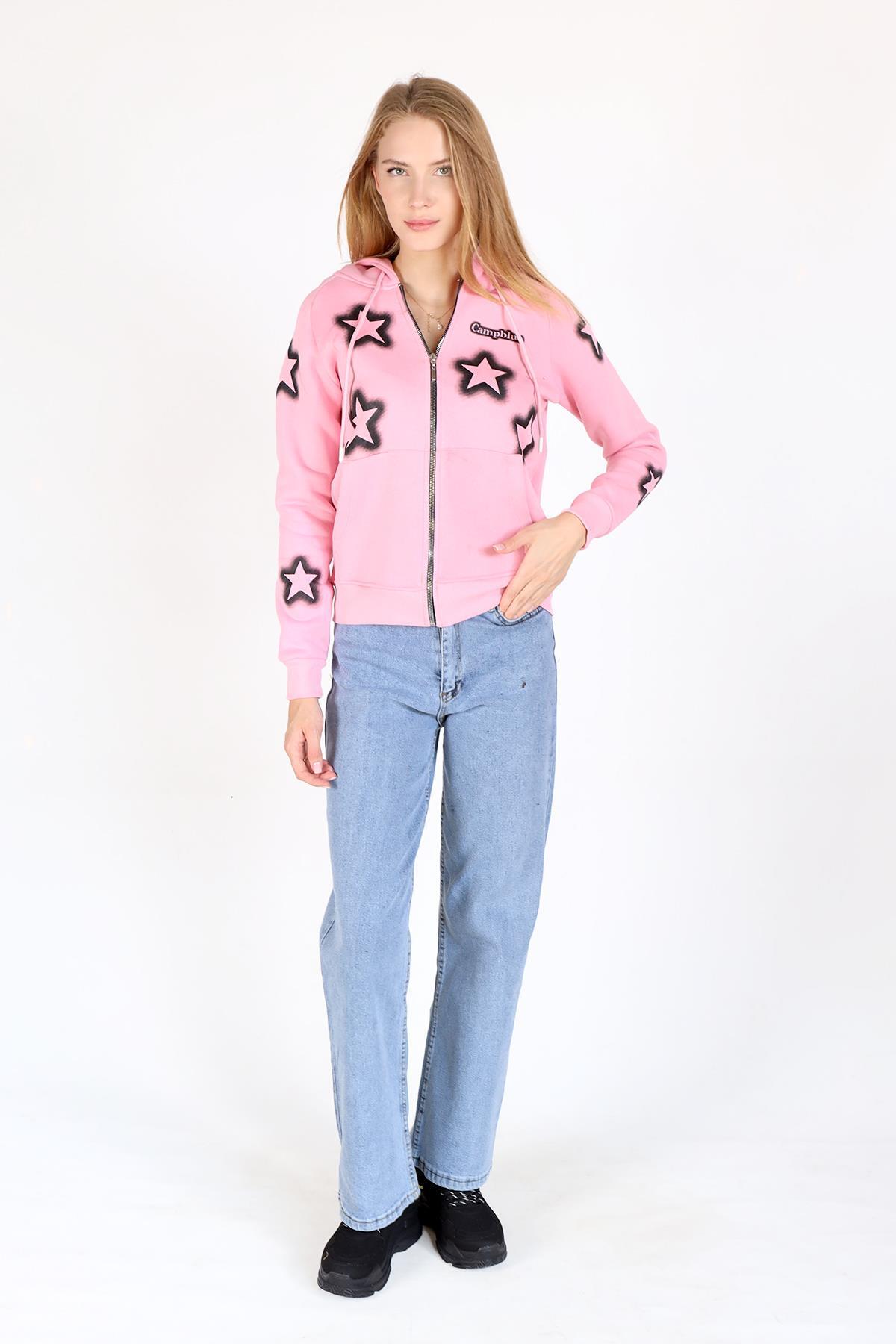 Pembe Yıldız Baskı Fermuarlı Sweat 9139M - 2