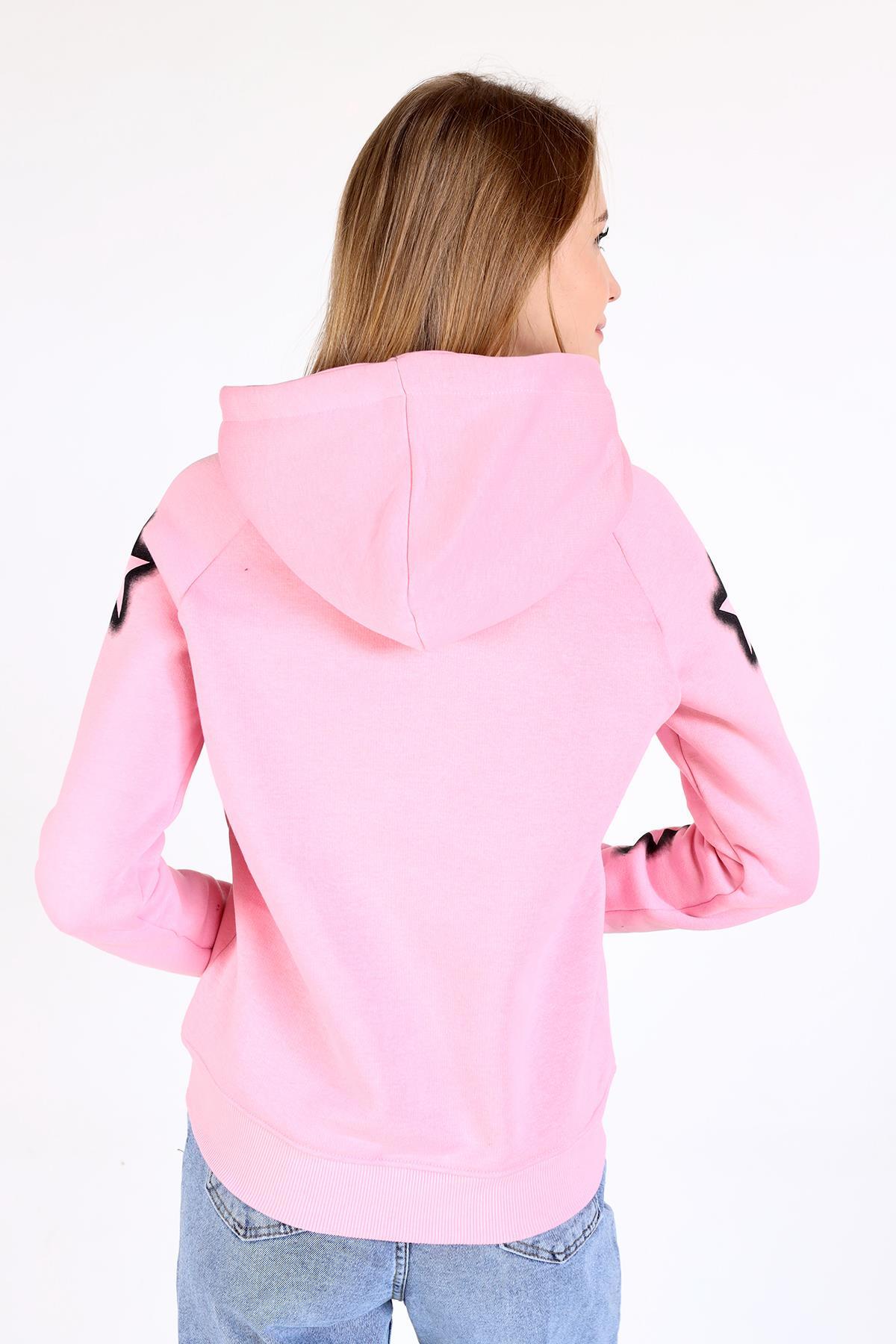 Pembe Yıldız Baskı Fermuarlı Sweat 9139M - 5