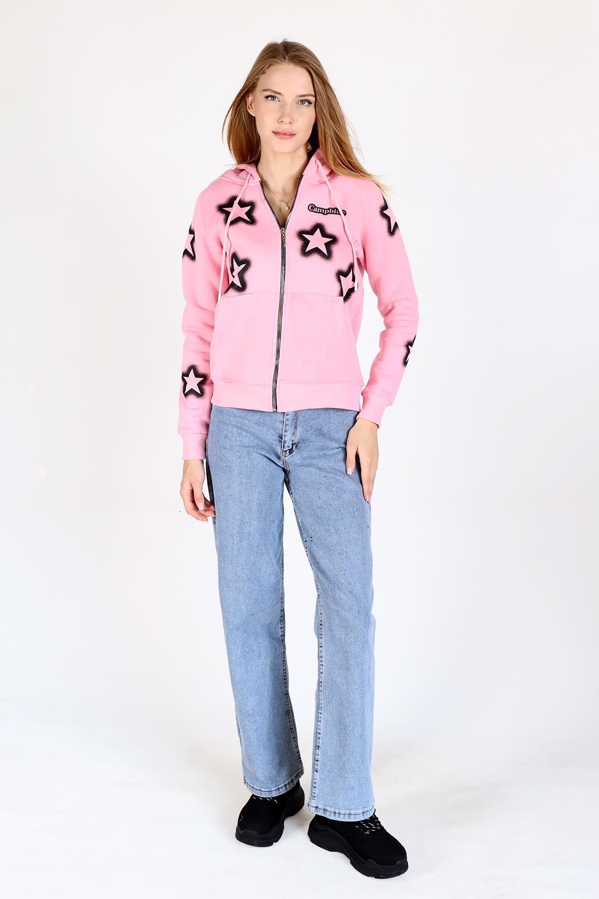 Pembe Yıldız Baskı Fermuarlı Sweat 9139M - 6