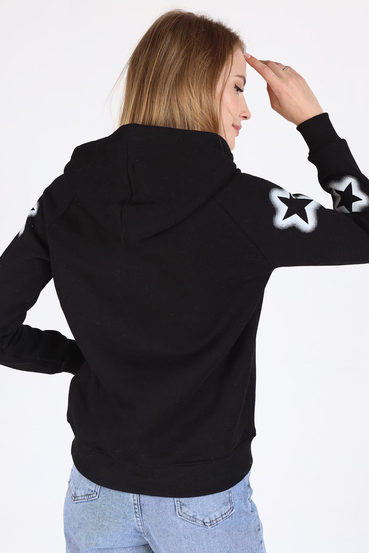 Siyah Yıldız Baskı Fermuarlı Sweat 9139M - 5