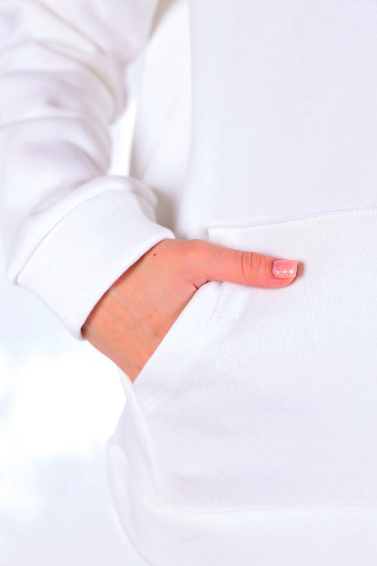 9140M Fermuar Detay Cepli Sweat Ekru - 6