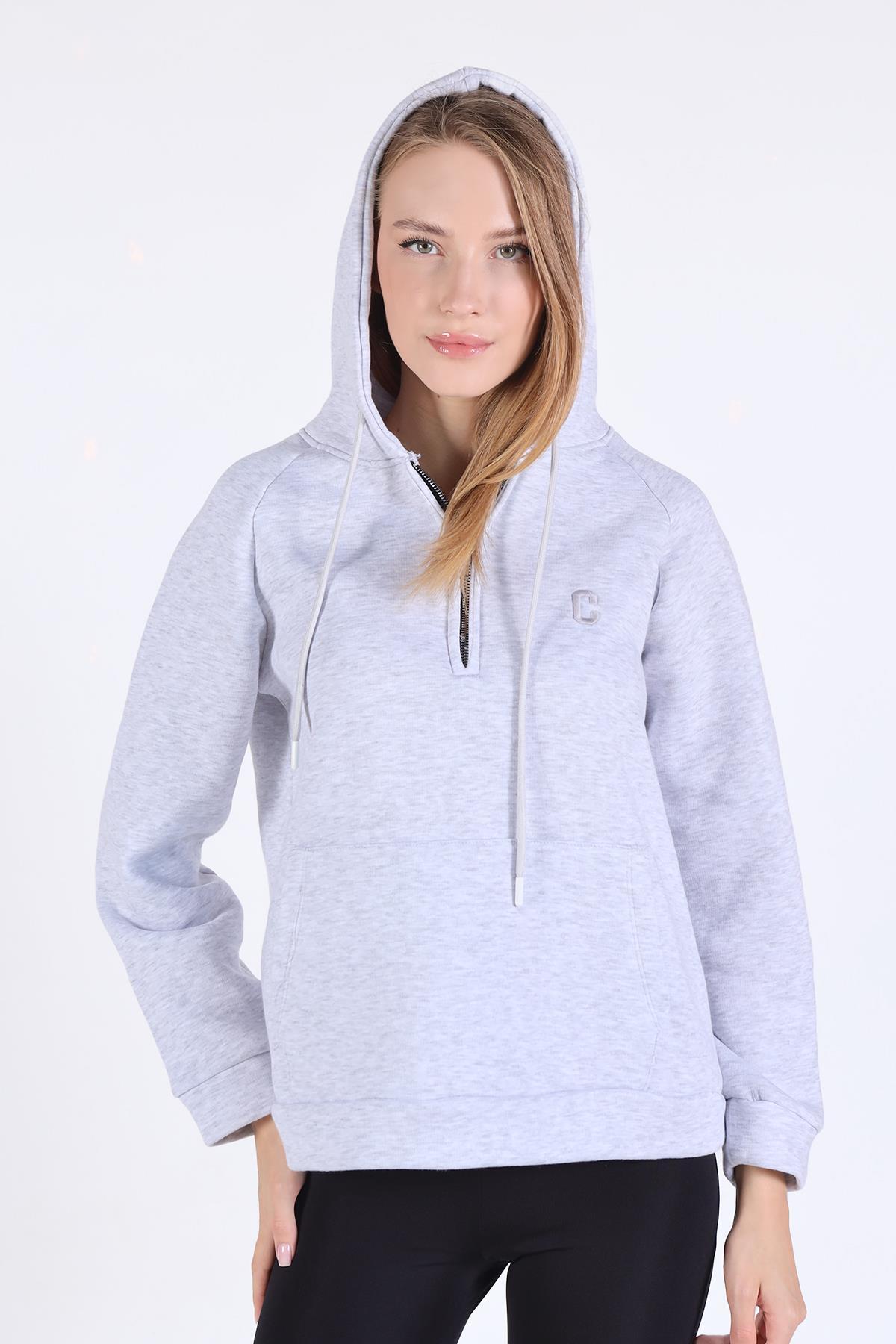 Karmelanj Yarım Fermuar Detay Cepli Sweat 9140M - 2