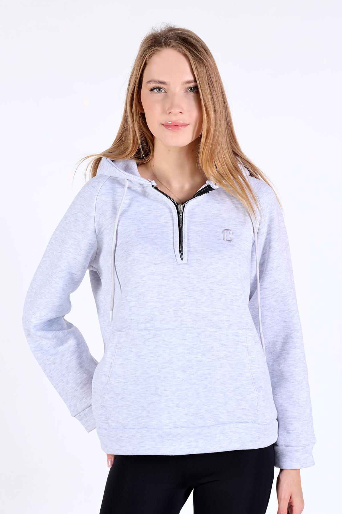 Karmelanj Yarım Fermuar Detay Cepli Sweat 9140M - 6