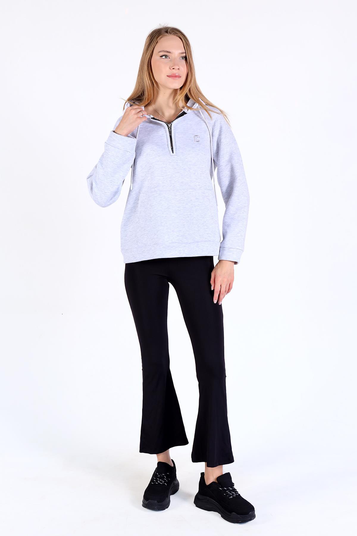 Karmelanj Yarım Fermuar Detay Cepli Sweat 9140M - 3