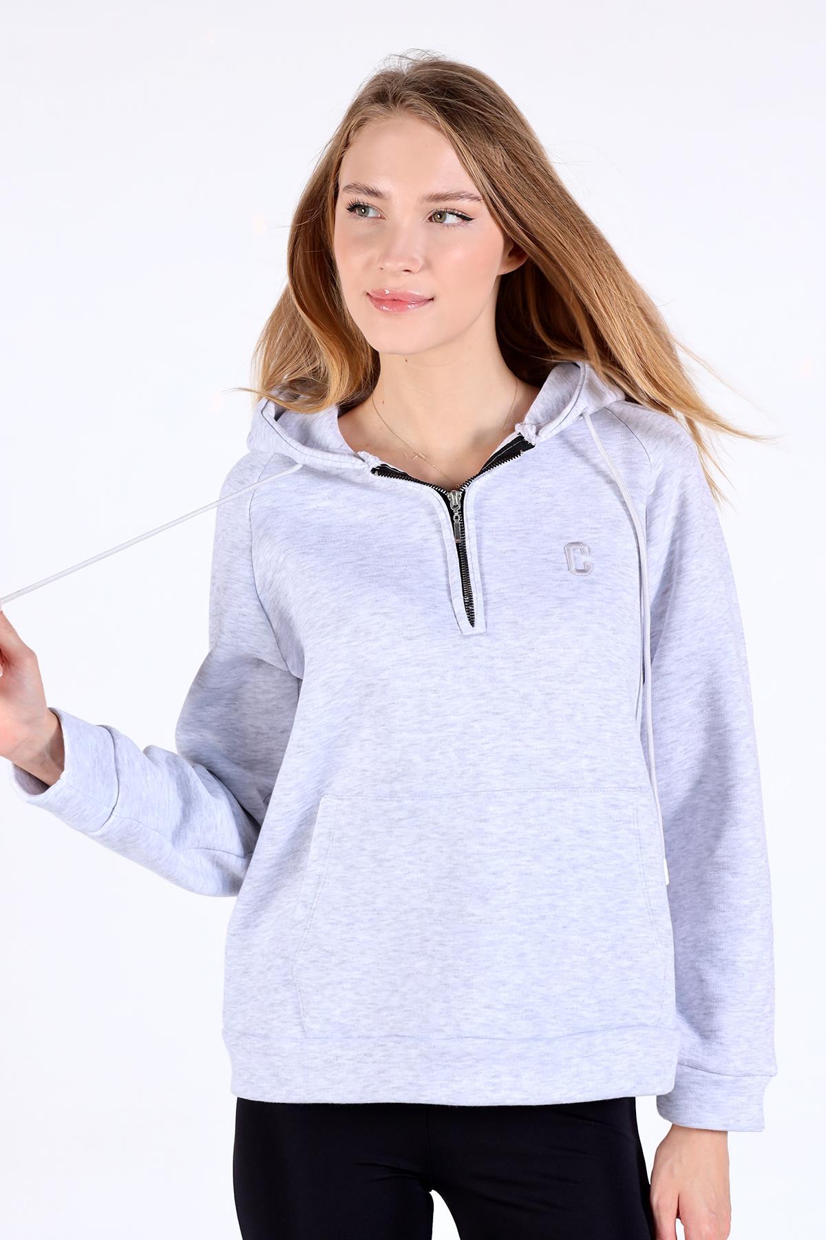 Karmelanj Yarım Fermuar Detay Cepli Sweat 9140M - 4