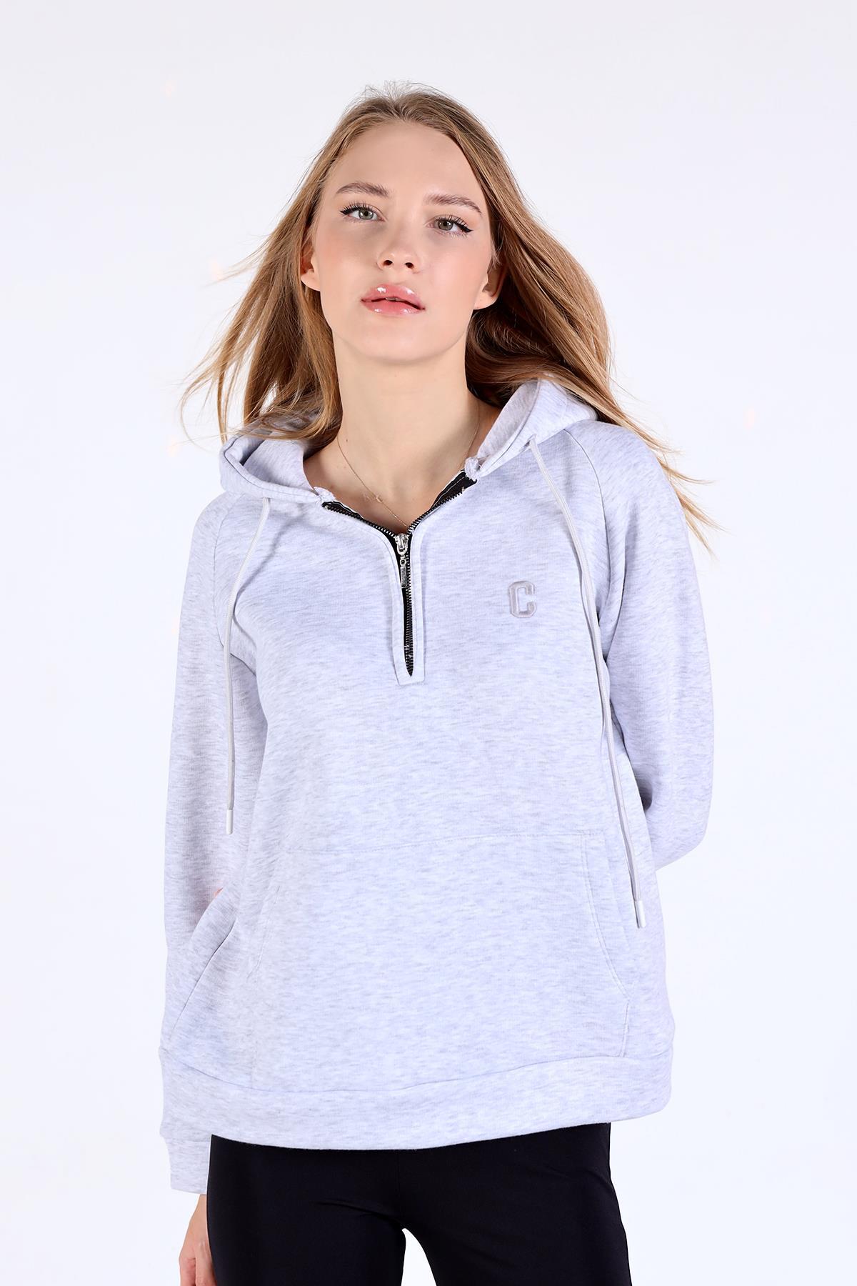 Karmelanj Yarım Fermuar Detay Cepli Sweat 9140M - 7