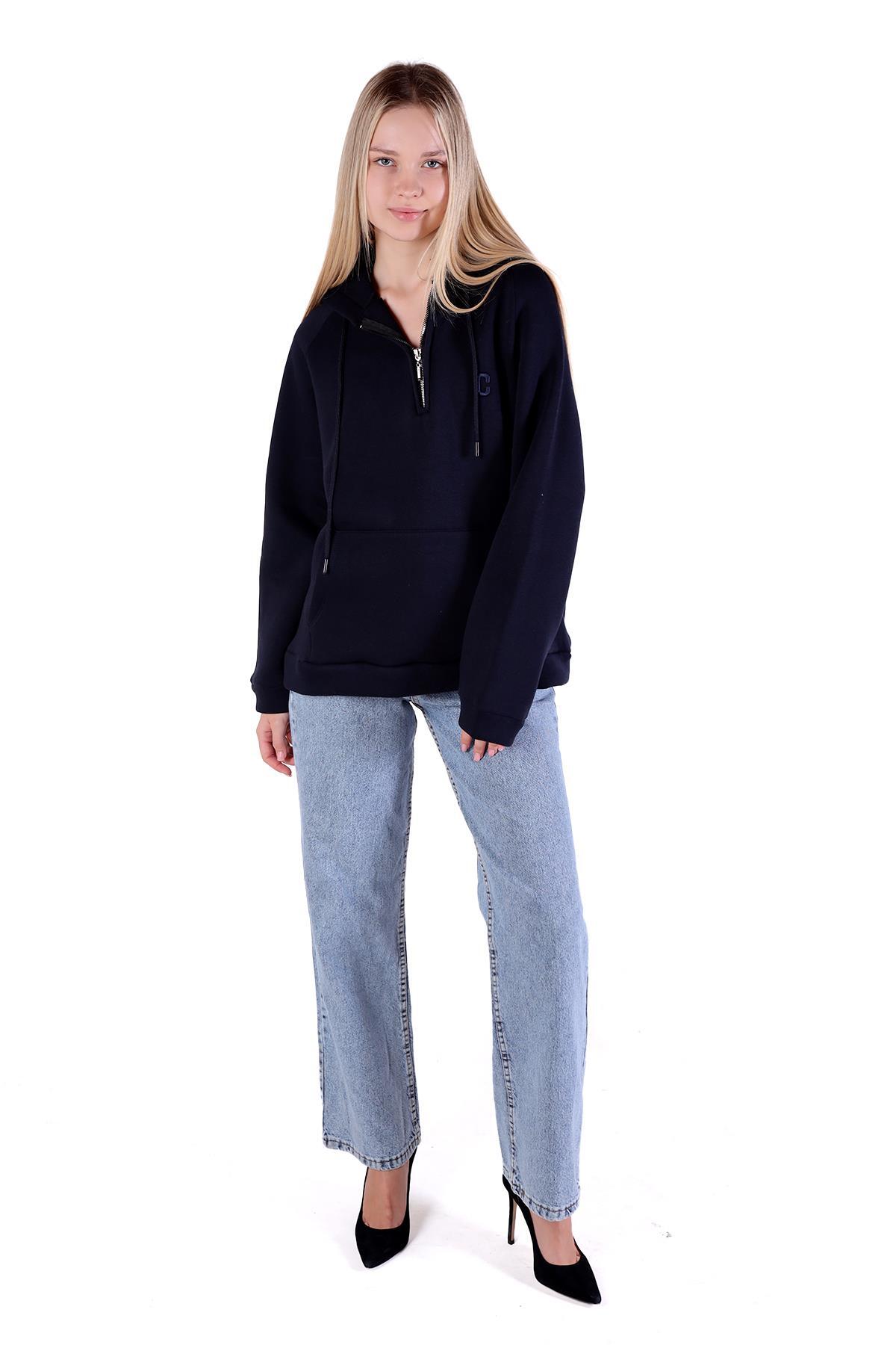 9140M Fermuar Detay Cepli Sweat Laci 