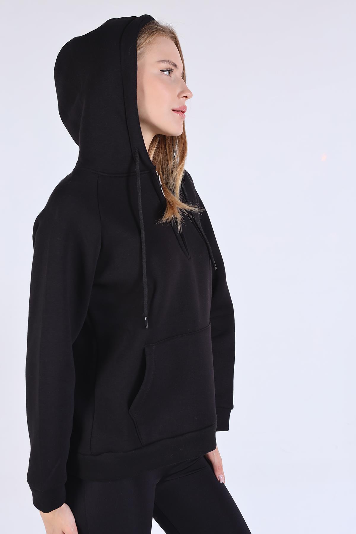 Siyah Yarım Fermuar Detay Cepli Sweat 9140M - 4