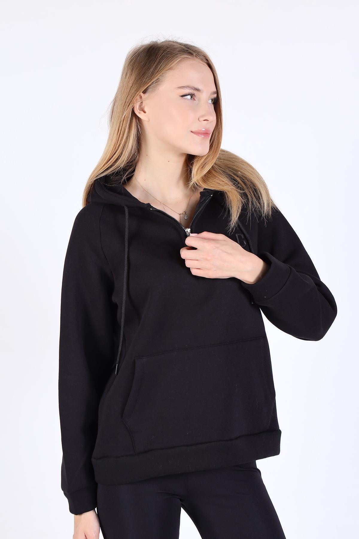 9140M Fermuar Detay Cepli Sweat Siyah 