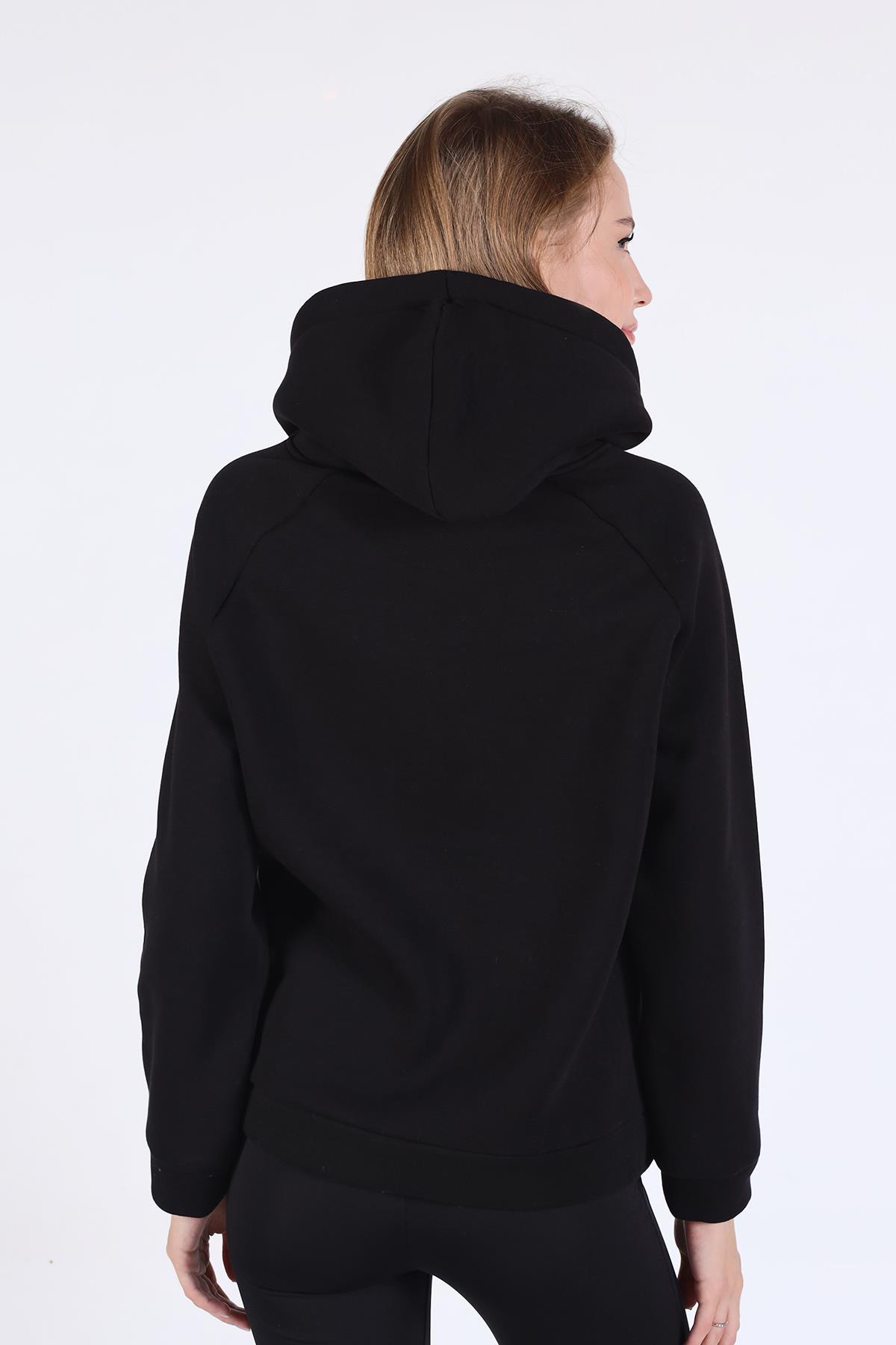 Siyah Yarım Fermuar Detay Cepli Sweat 9140M - 5