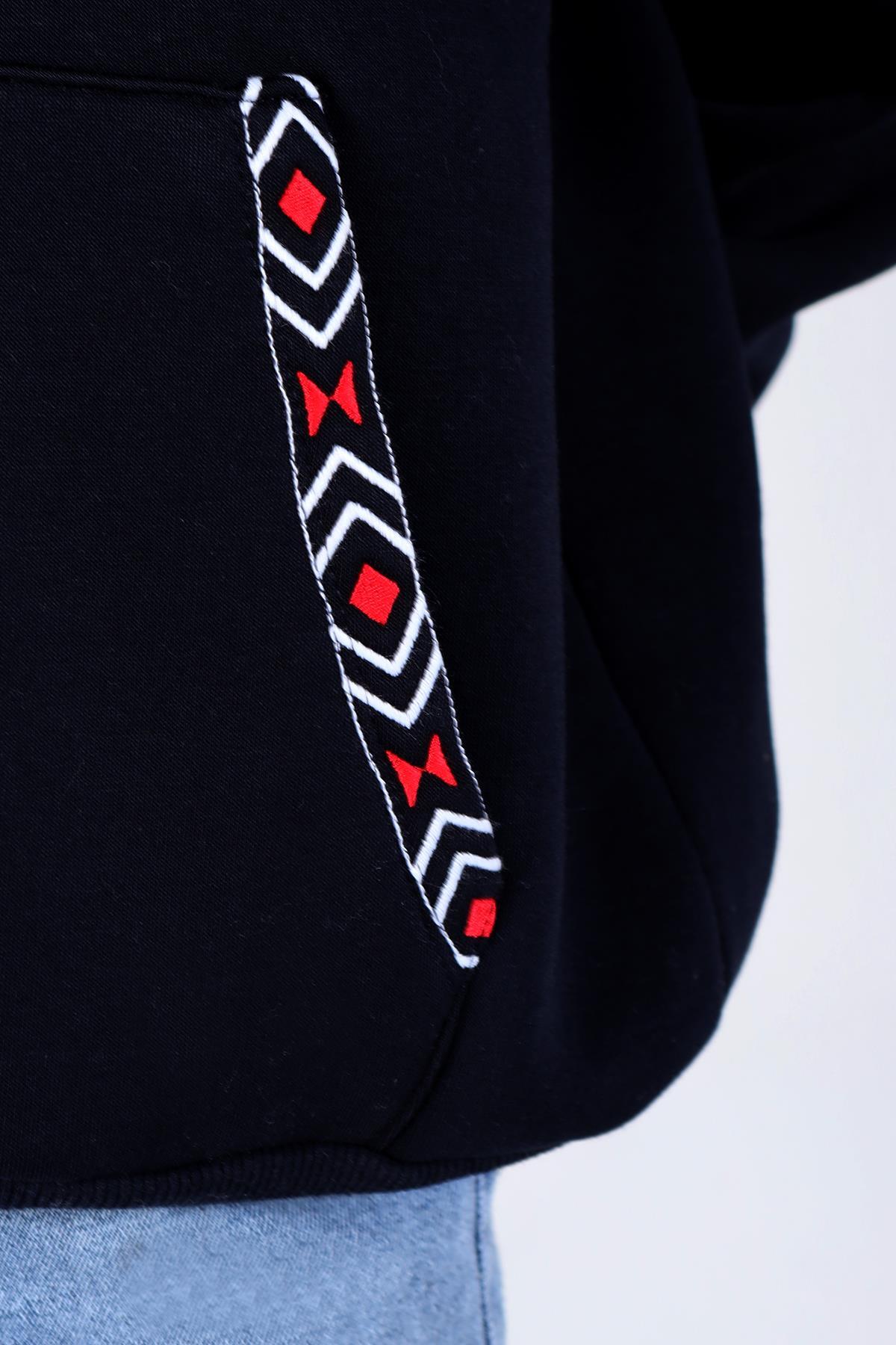 Laci Yaka Cep Nakışlı Kapüşonlu Sweat 9141M - 4