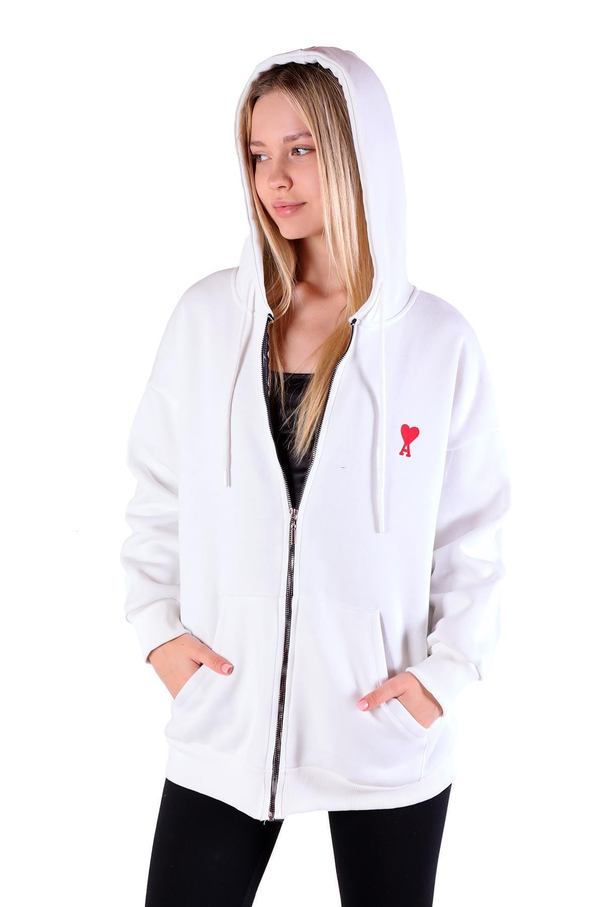 Ekru Kalp Nakış Detay Fermuarlı Sweat 9142M - 2