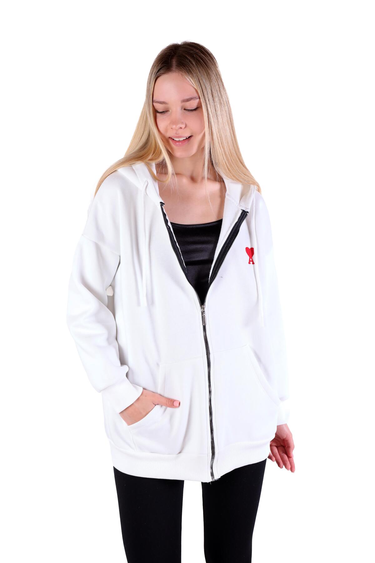 Ekru Kalp Nakış Detay Fermuarlı Sweat 9142M - 8