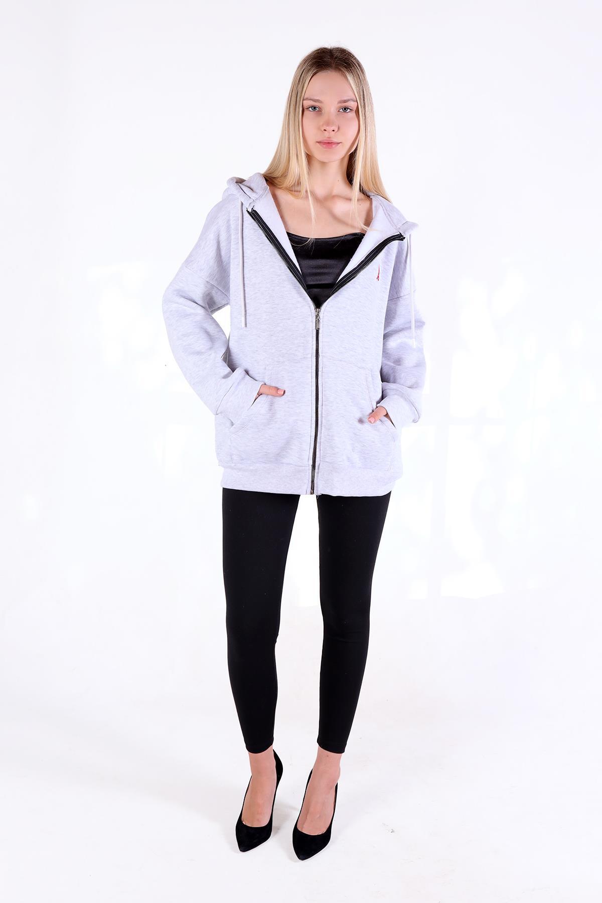 9142M Kalp Nakış Detay Fermuarlı Sweat Karmelanj - 8