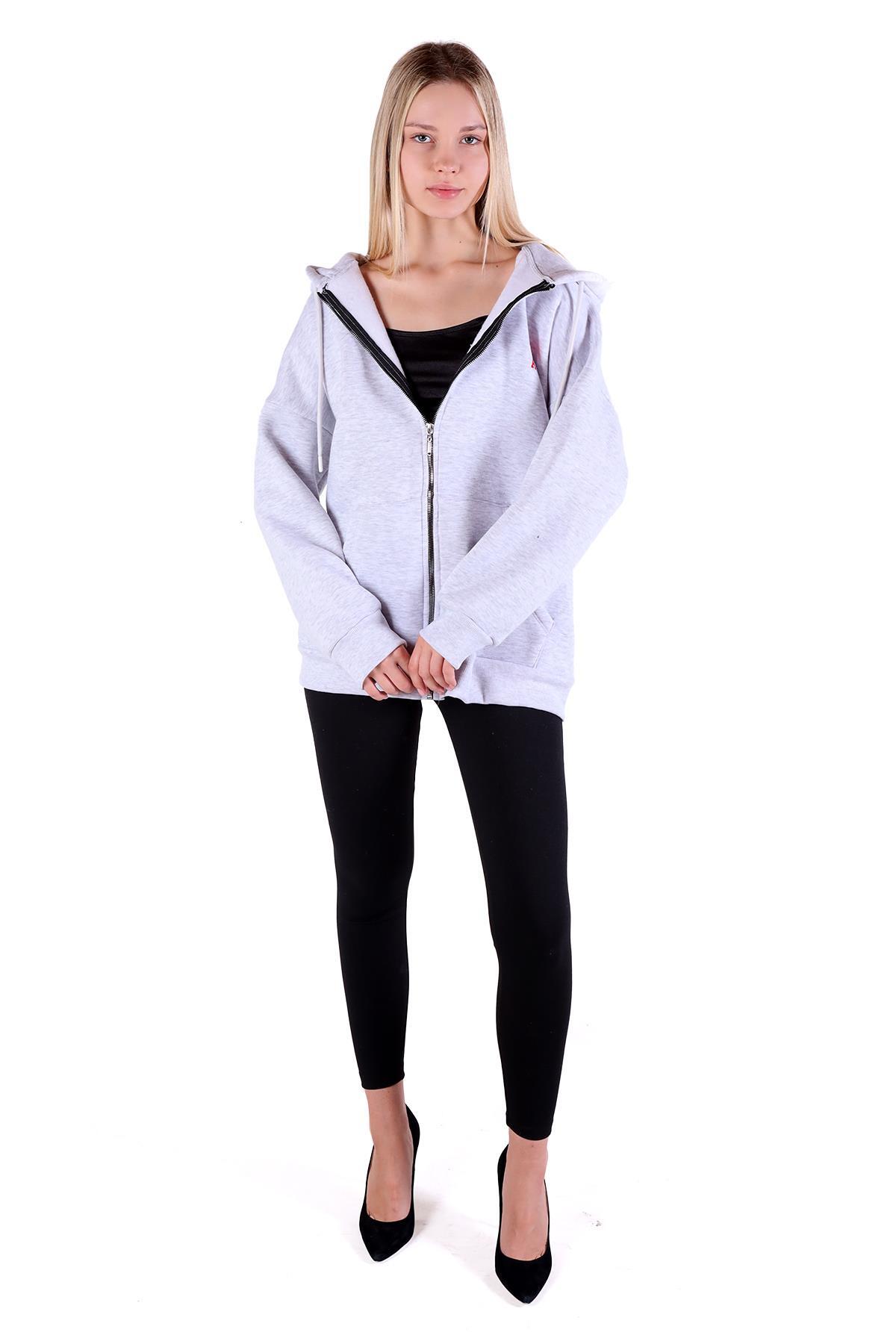 9142M Kalp Nakış Detay Fermuarlı Sweat Karmelanj 