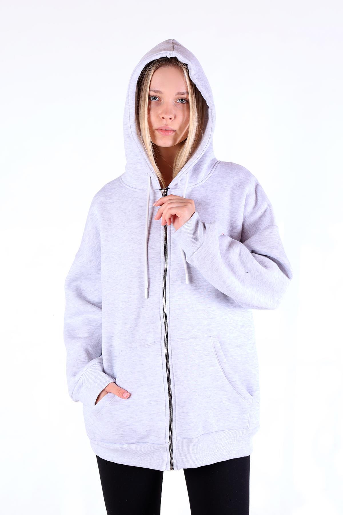 9142M Kalp Nakış Detay Fermuarlı Sweat Karmelanj - 6